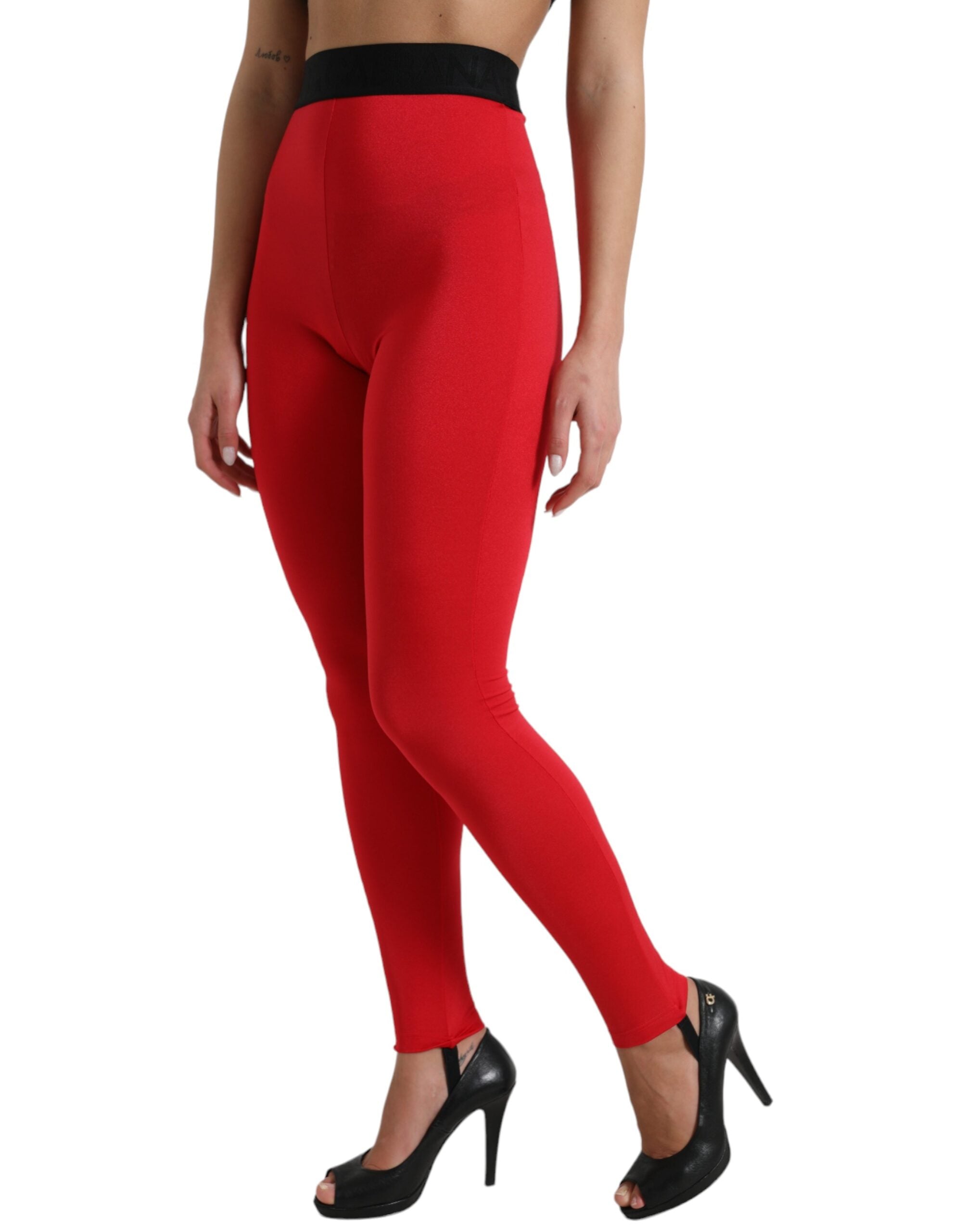 Dolce & Gabbana Red Nylon DG Logo Slim Leggings Pants-2
