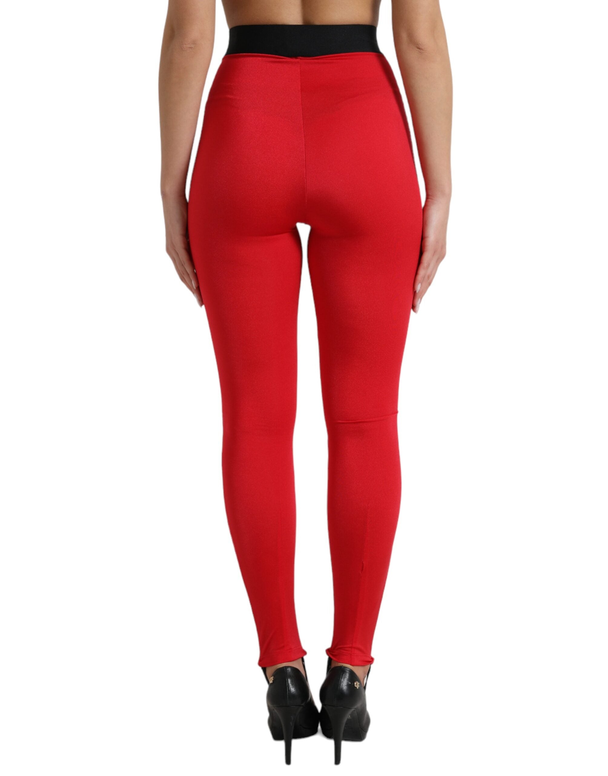 Dolce & Gabbana Red Nylon DG Logo Slim Leggings Pants-3