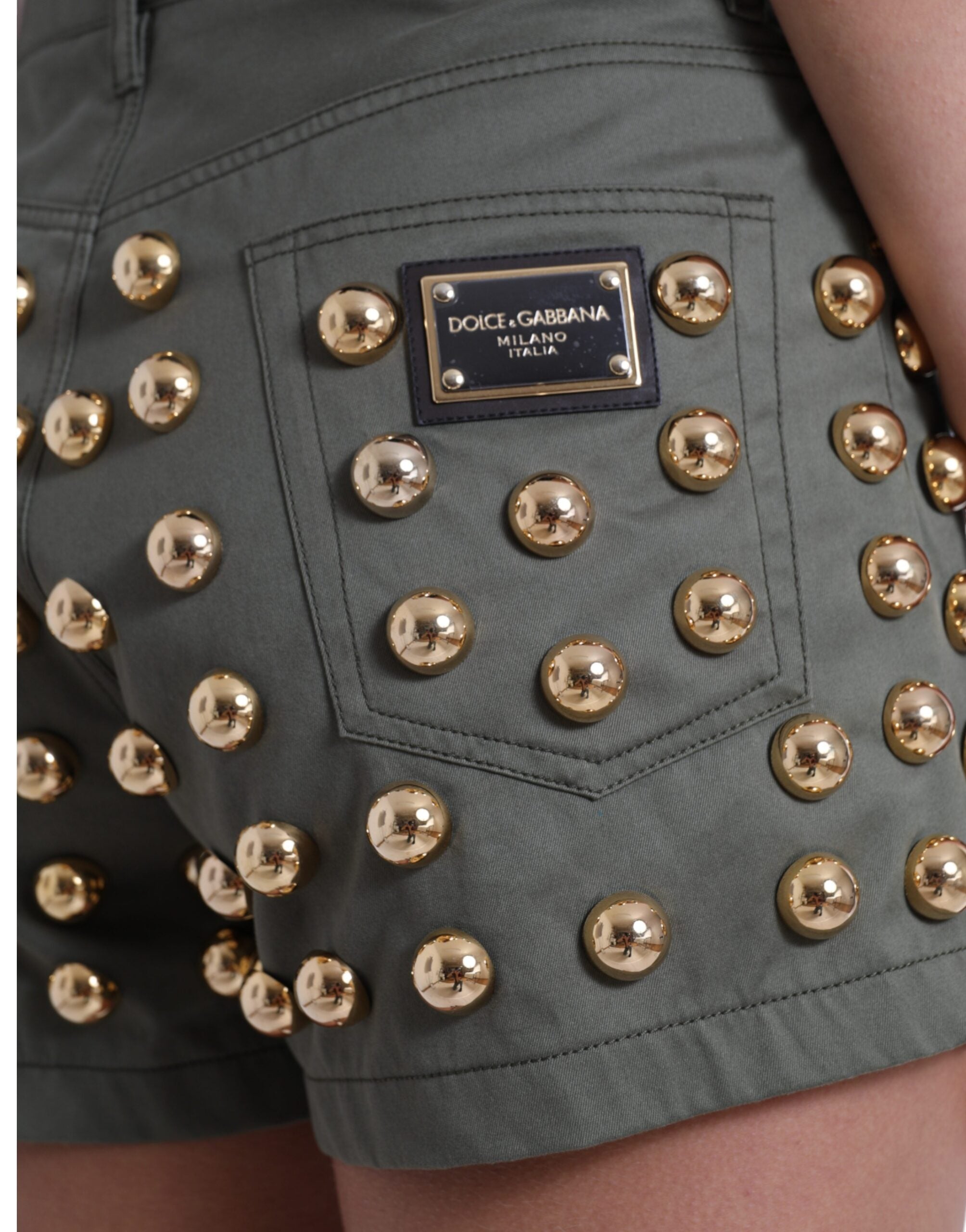 Dolce & Gabbana Grüne verschönerte Baumwolle mit hoher Taille Hot Pants Shorts-5