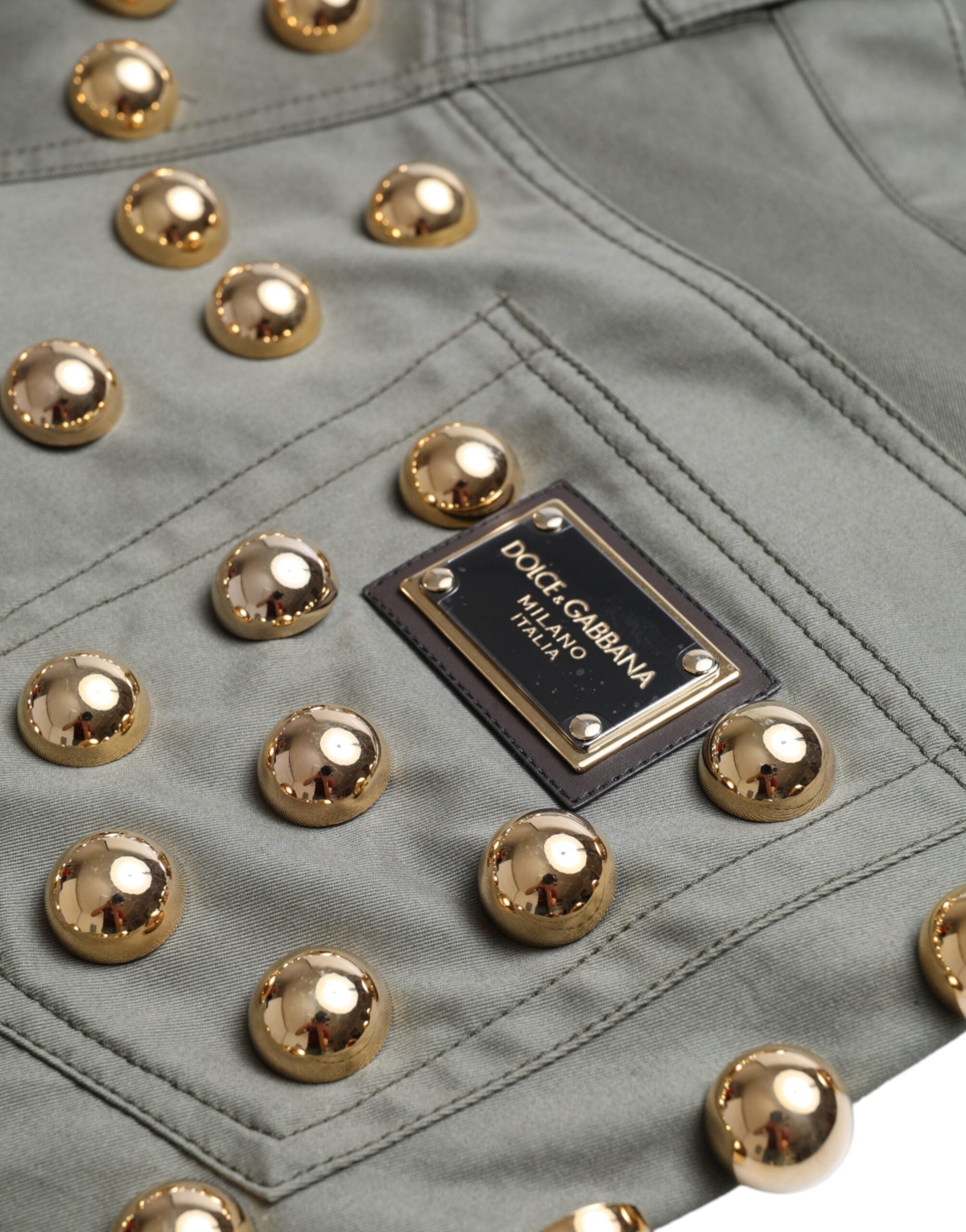 Dolce & Gabbana Grüne verschönerte Baumwolle mit hoher Taille Hot Pants Shorts-7