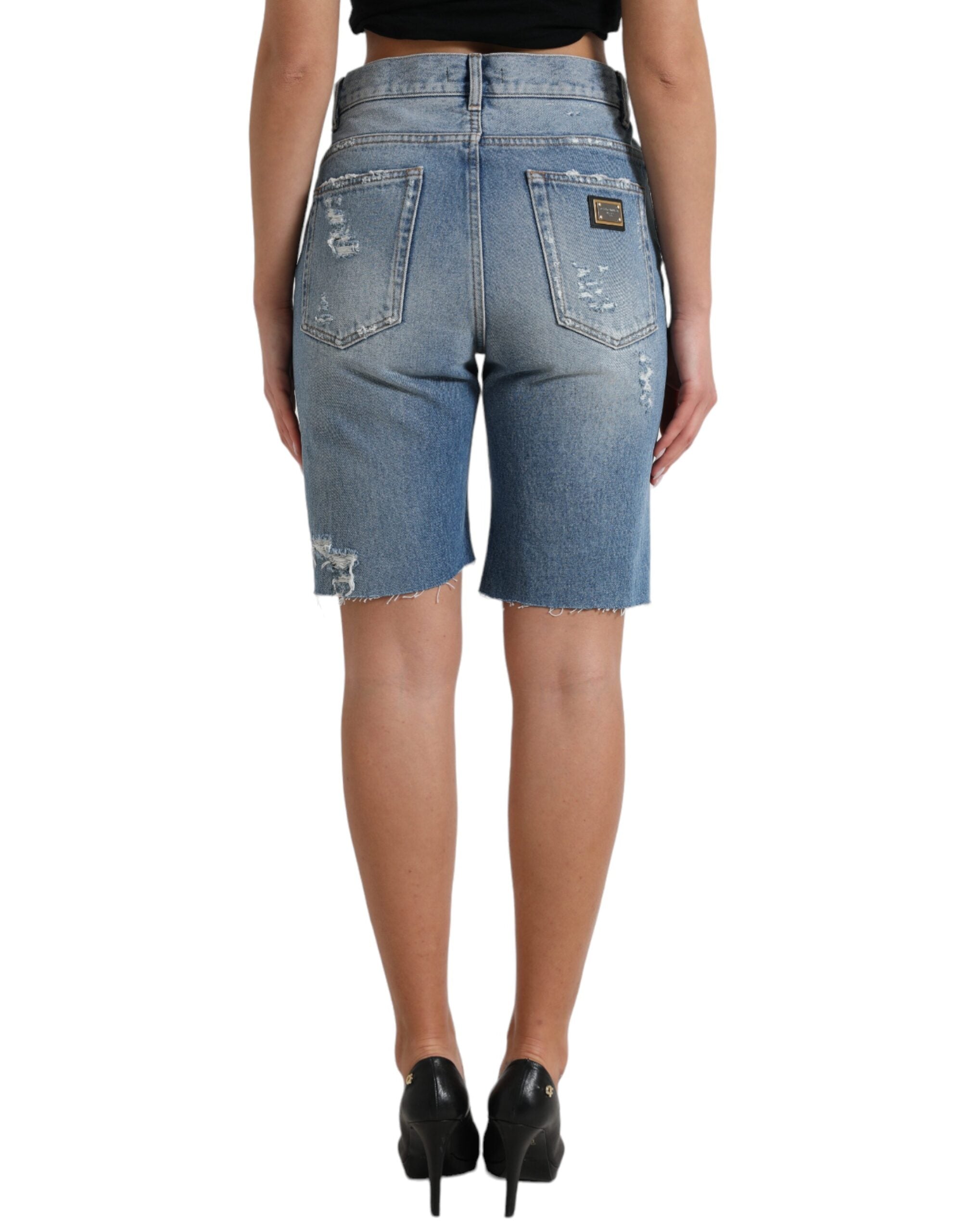 Dolce & Gabbana Blaue zerfetzte Bermudashorts mit Verzierungen-3