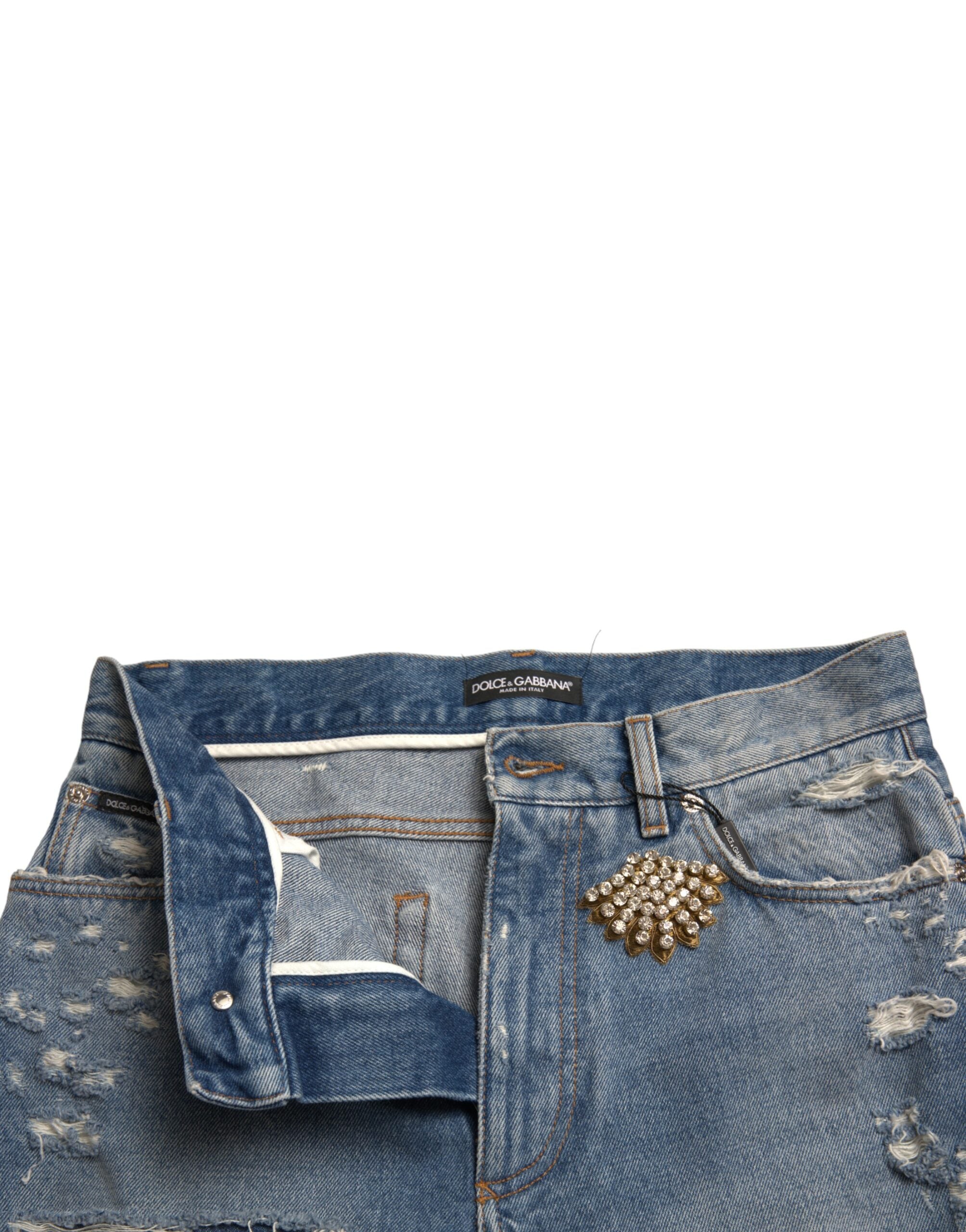 Dolce & Gabbana Blaue zerfetzte Bermudashorts mit Verzierungen-5