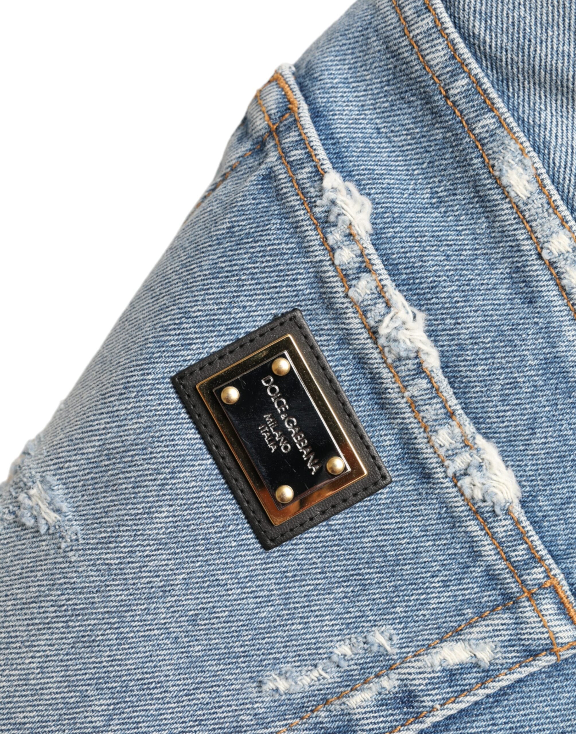 Dolce & Gabbana Blaue zerfetzte Bermudashorts mit Verzierungen-6