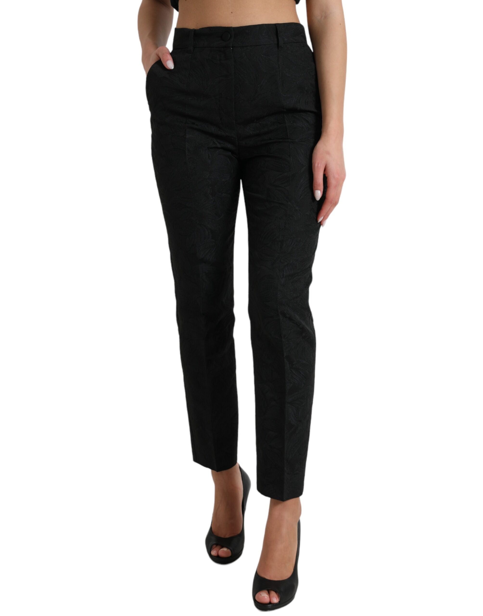 Dolce & Gabbana Schwarze Polyesterhose mit hoher Taille und konischem Schnitt-1