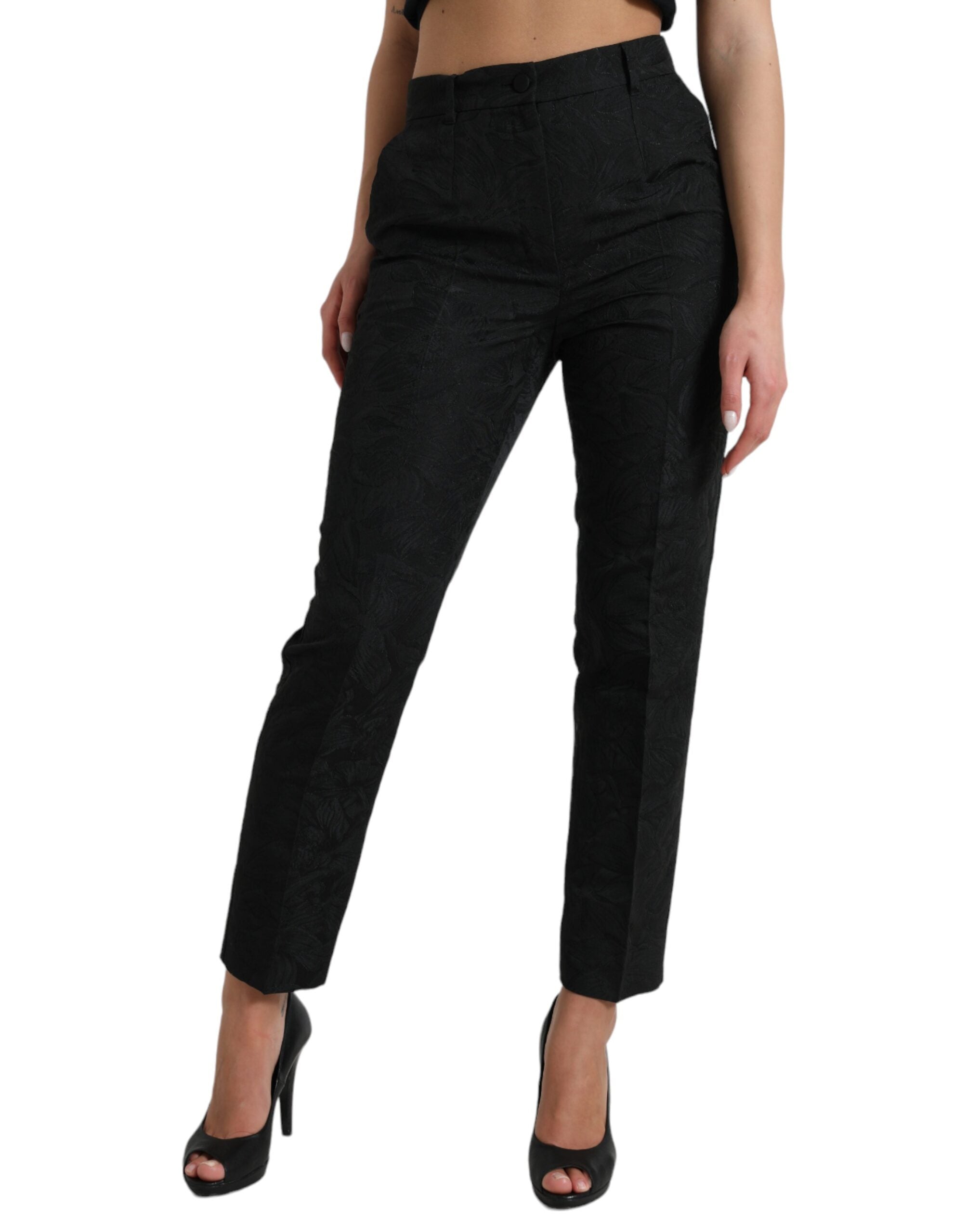 Dolce & Gabbana Schwarze Polyesterhose mit hoher Taille und konischem Schnitt-2