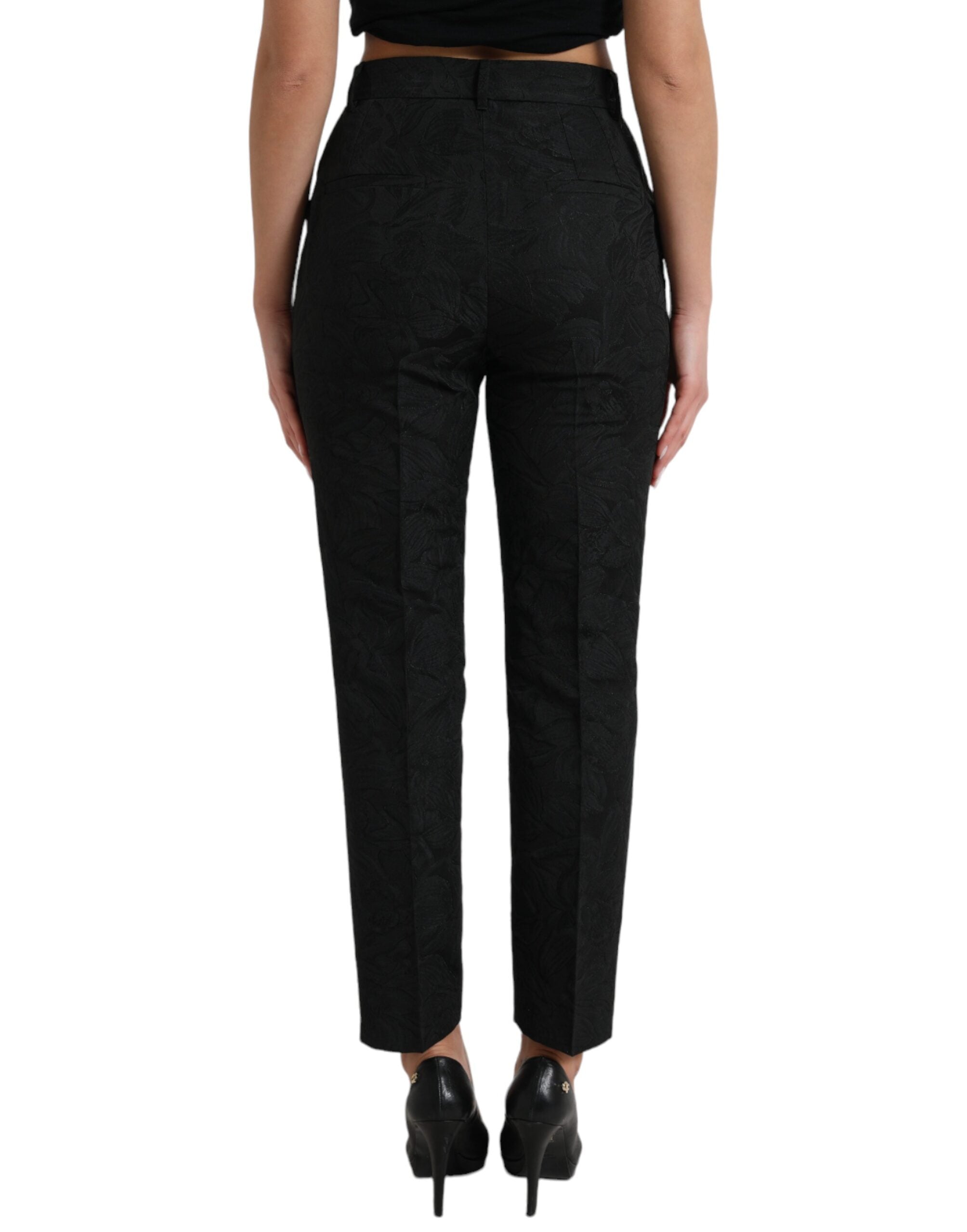 Dolce & Gabbana Schwarze Polyesterhose mit hoher Taille und konischem Schnitt-3