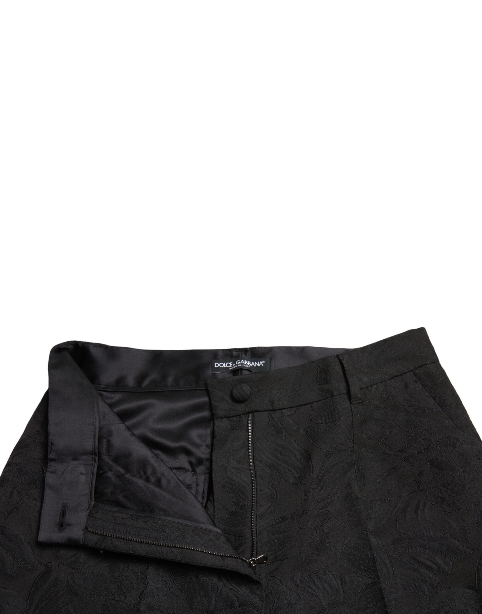 Dolce & Gabbana Schwarze Polyesterhose mit hoher Taille und konischem Schnitt-5