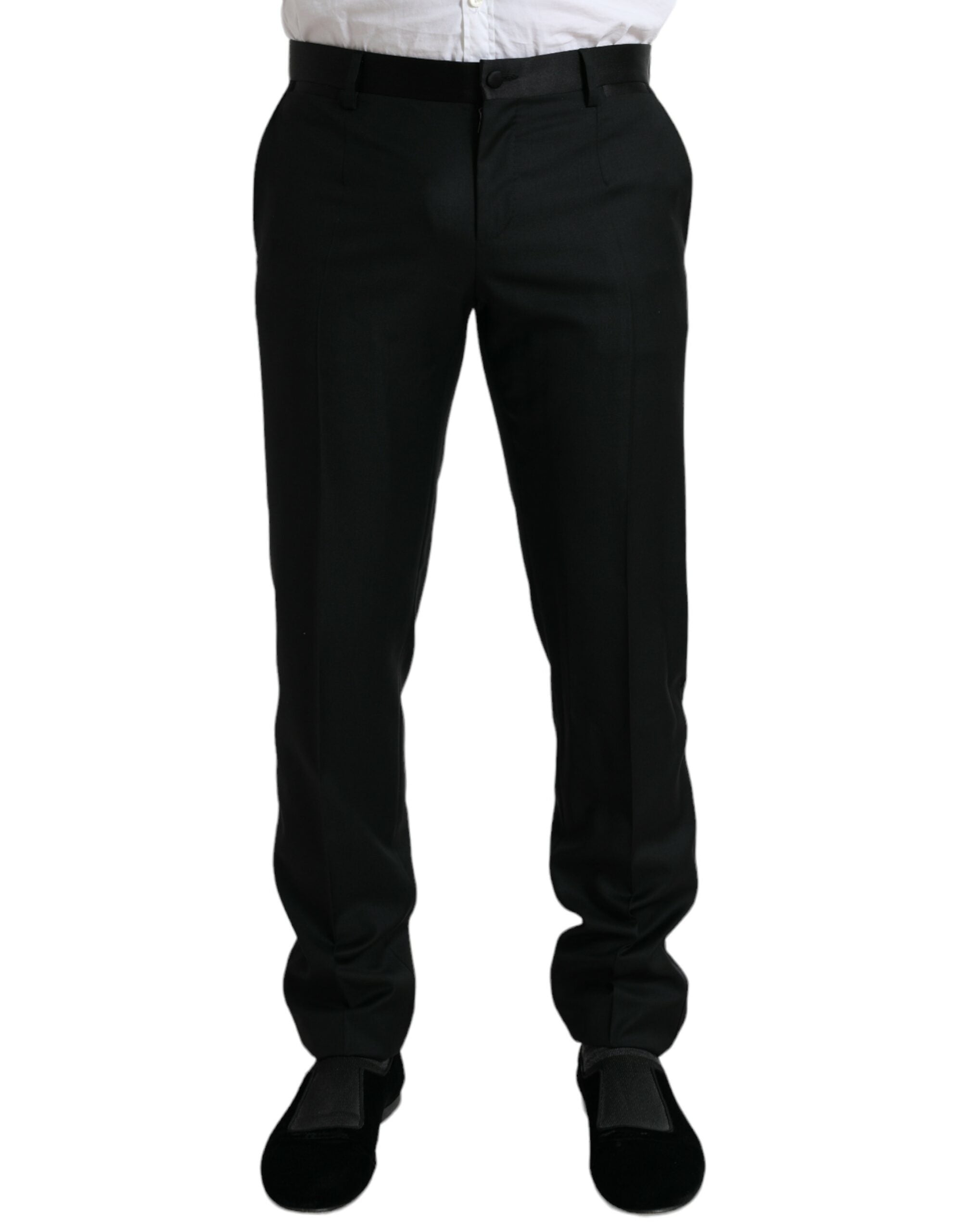 Dolce & Gabbana Black Wool Slim Fit Formal Trousers Dress Pants-1