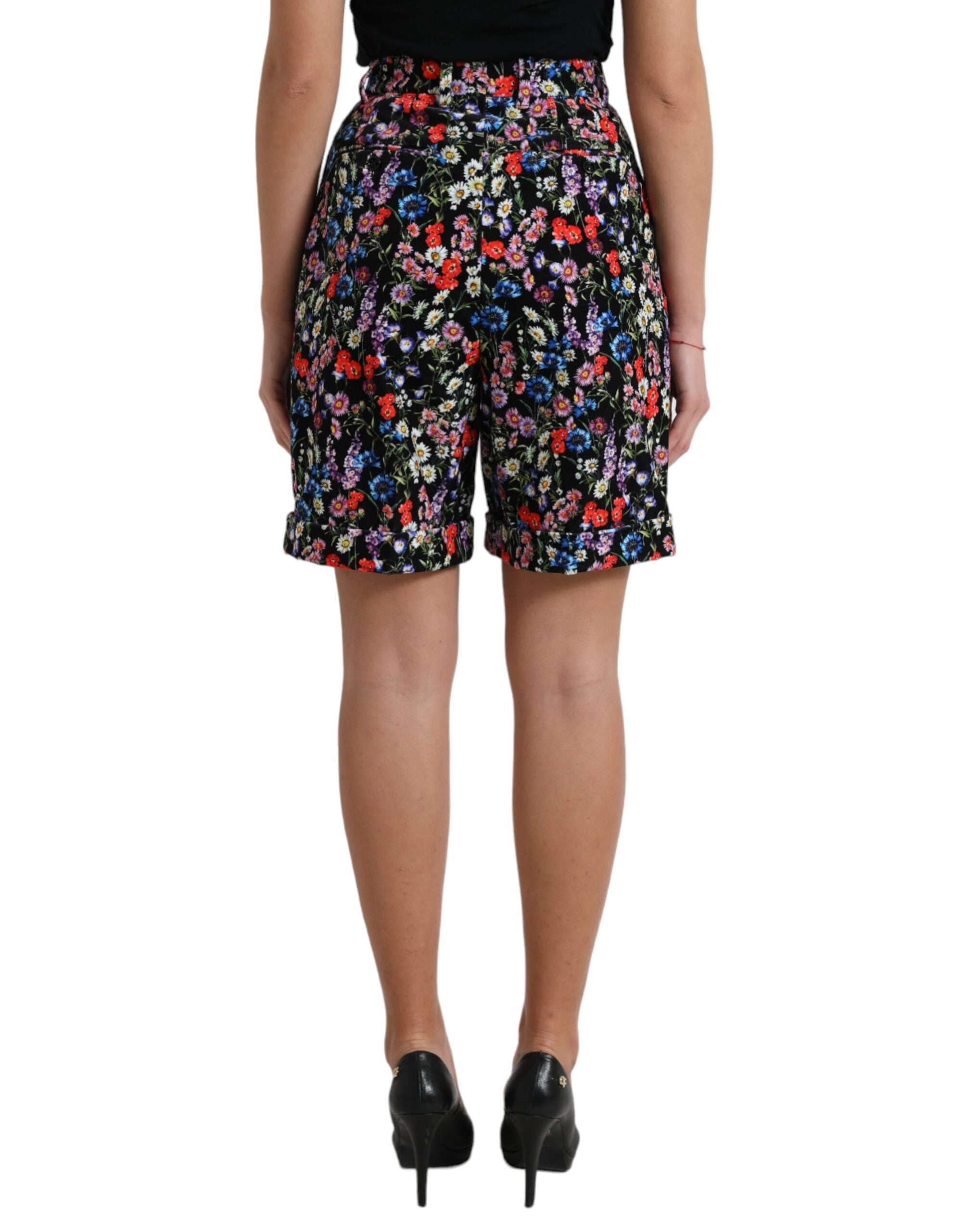 Dolce & Gabbana Black Floral High-Waisted Hotpants Shorts-3