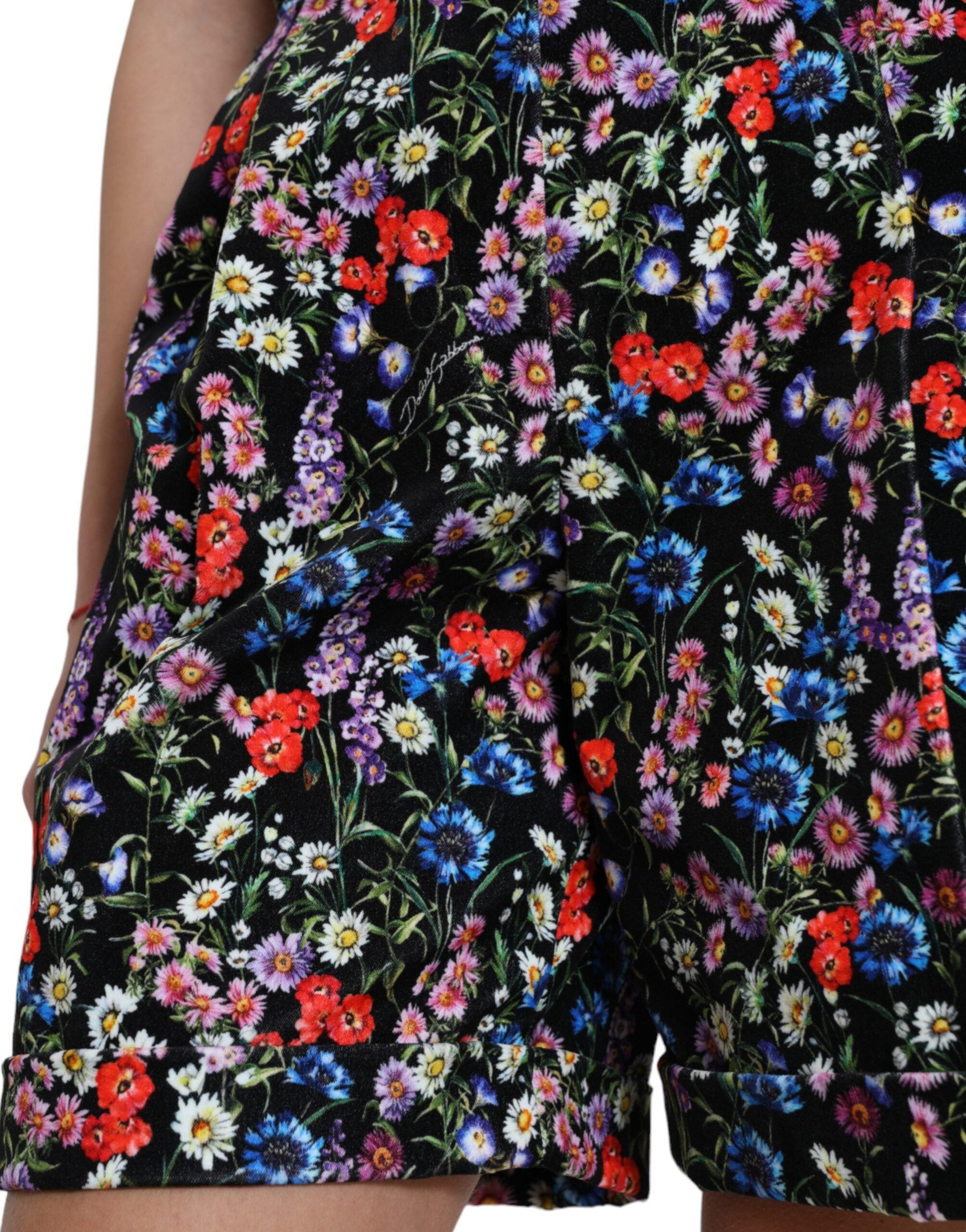 Dolce & Gabbana Black Floral High-Waisted Hotpants Shorts-4