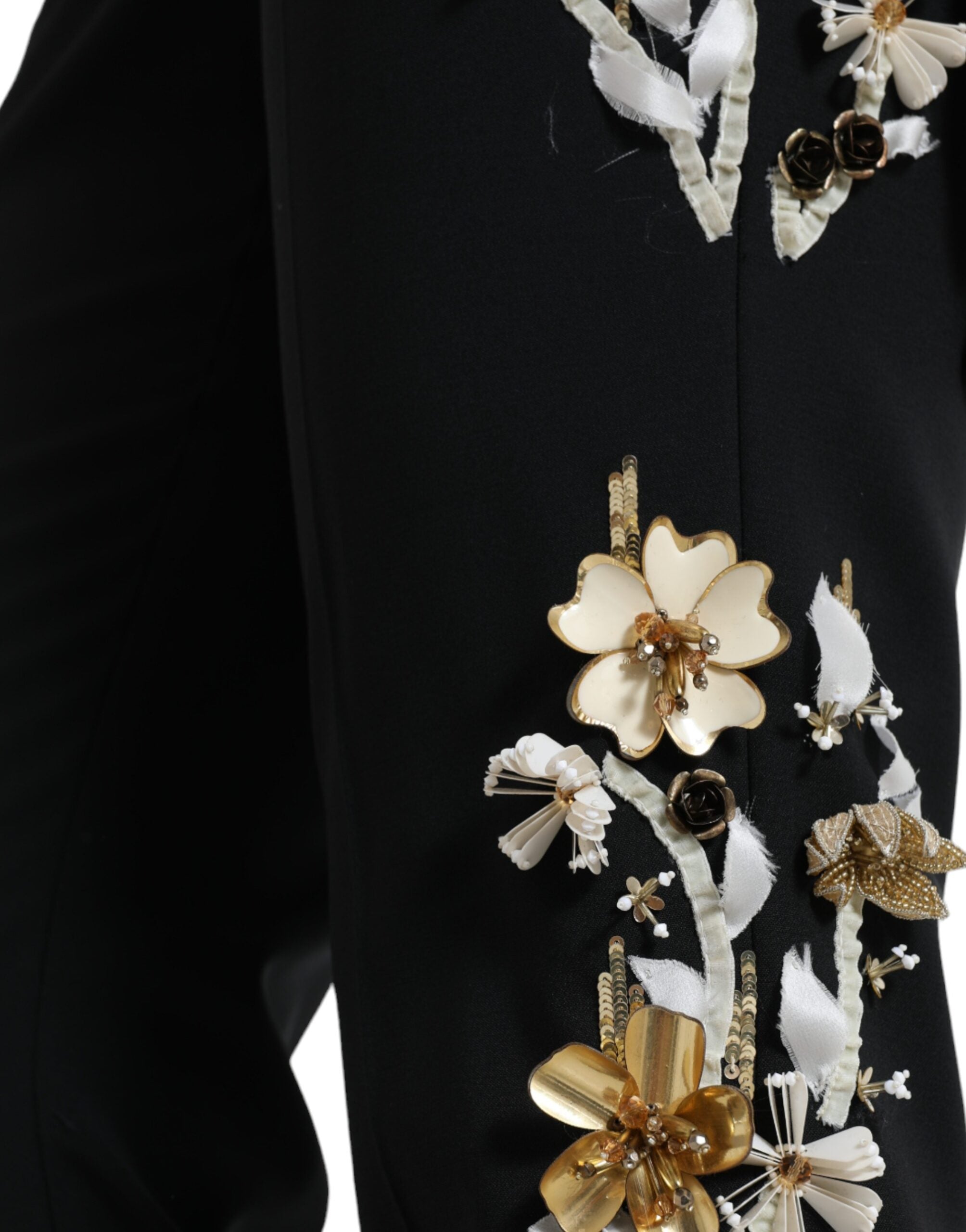 Dolce & Gabbana black trousers with floral appliqué and high waist, tapered-4