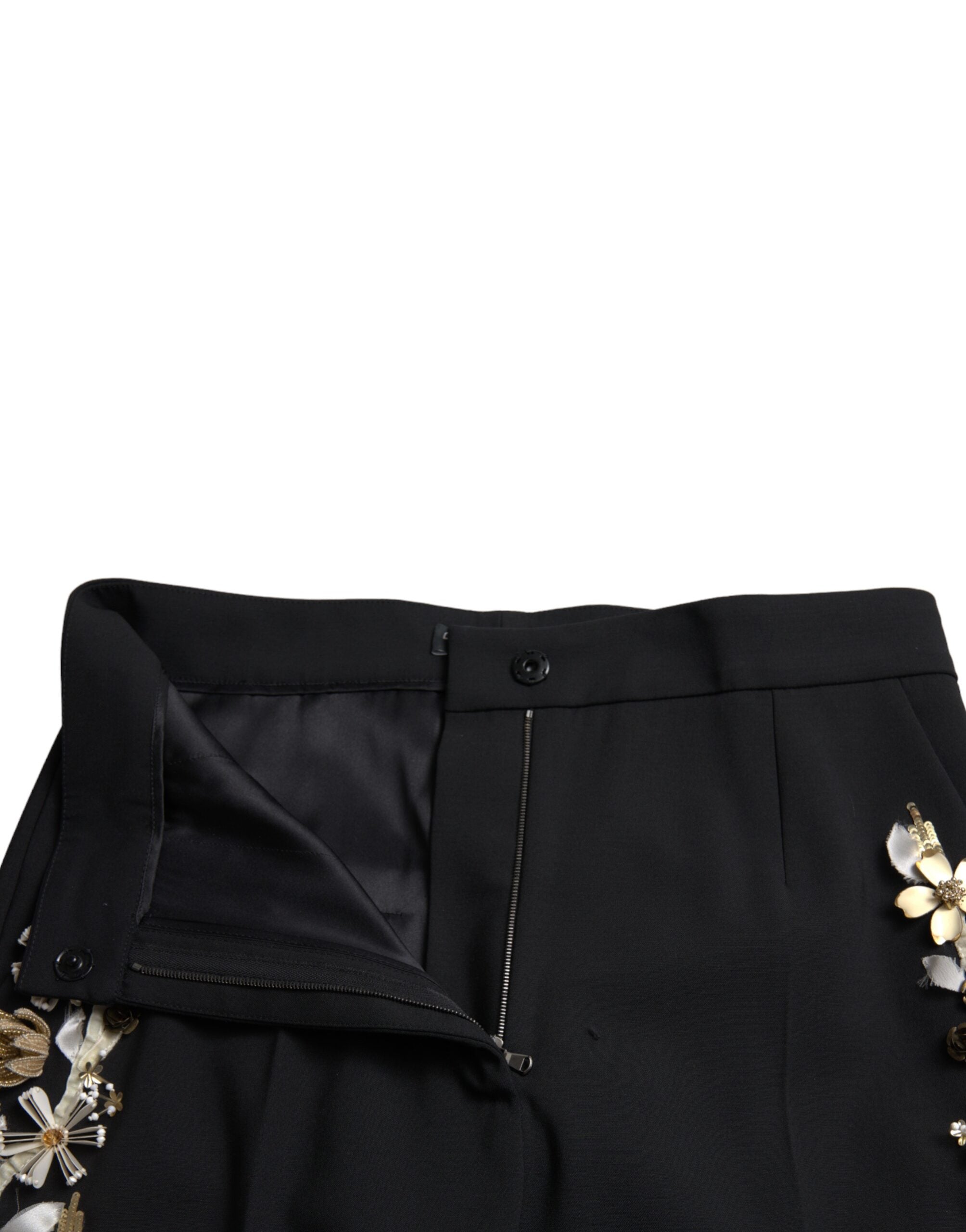 Dolce & Gabbana black trousers with floral appliqué and high waist, tapered-5