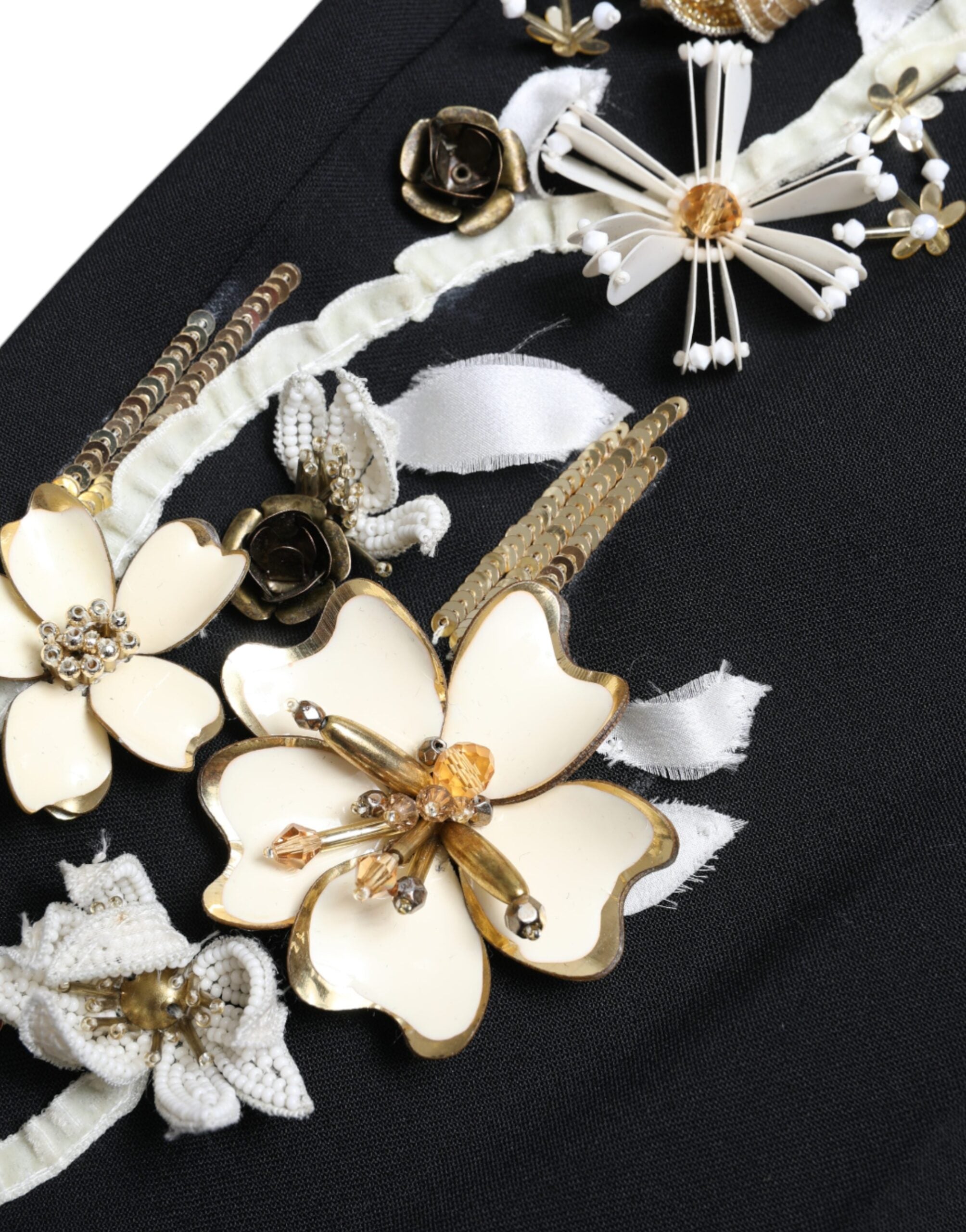 Dolce & Gabbana black trousers with floral appliqué and high waist, tapered-7