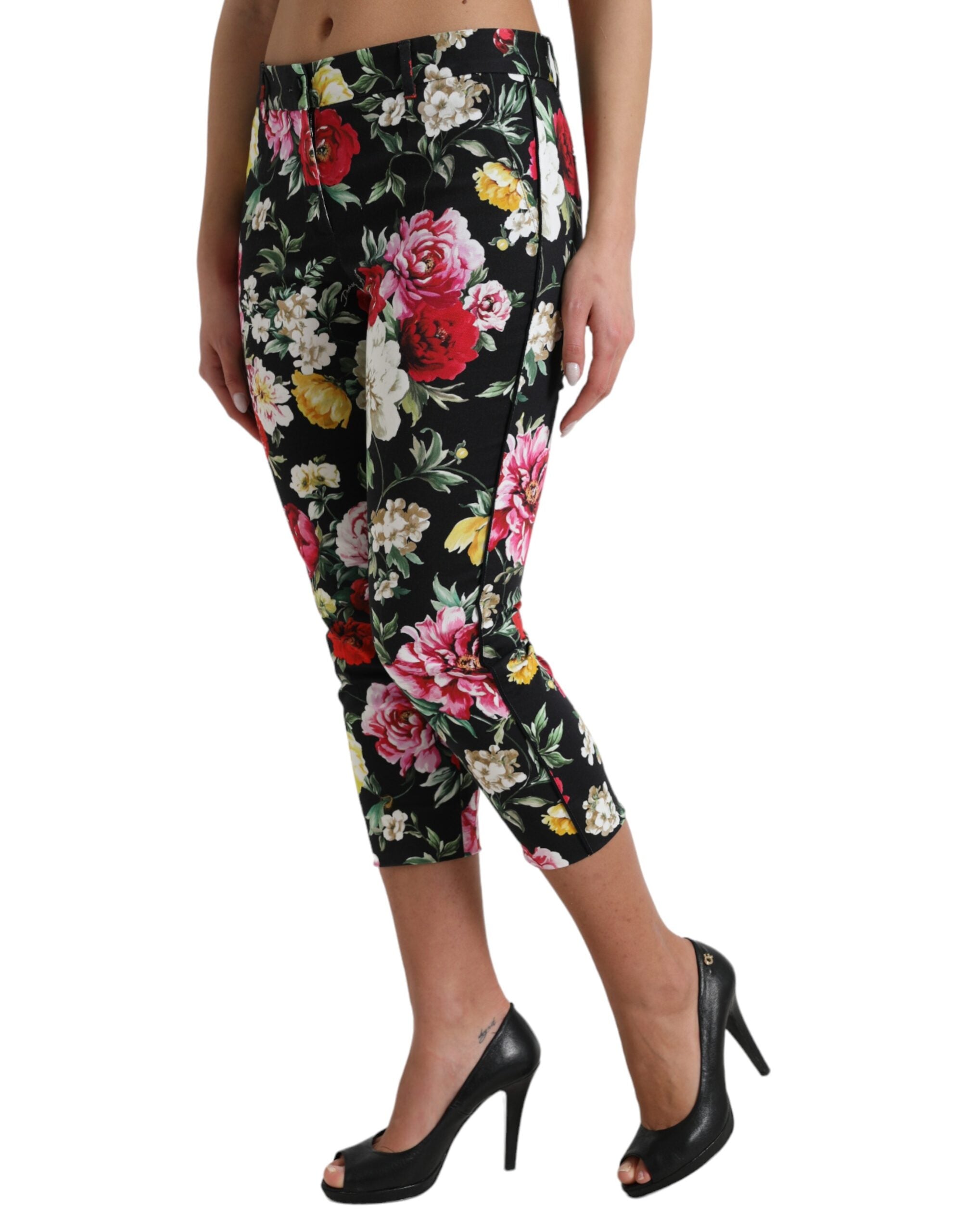 Dolce & Gabbana Black trousers with floral print and mid-waist-2