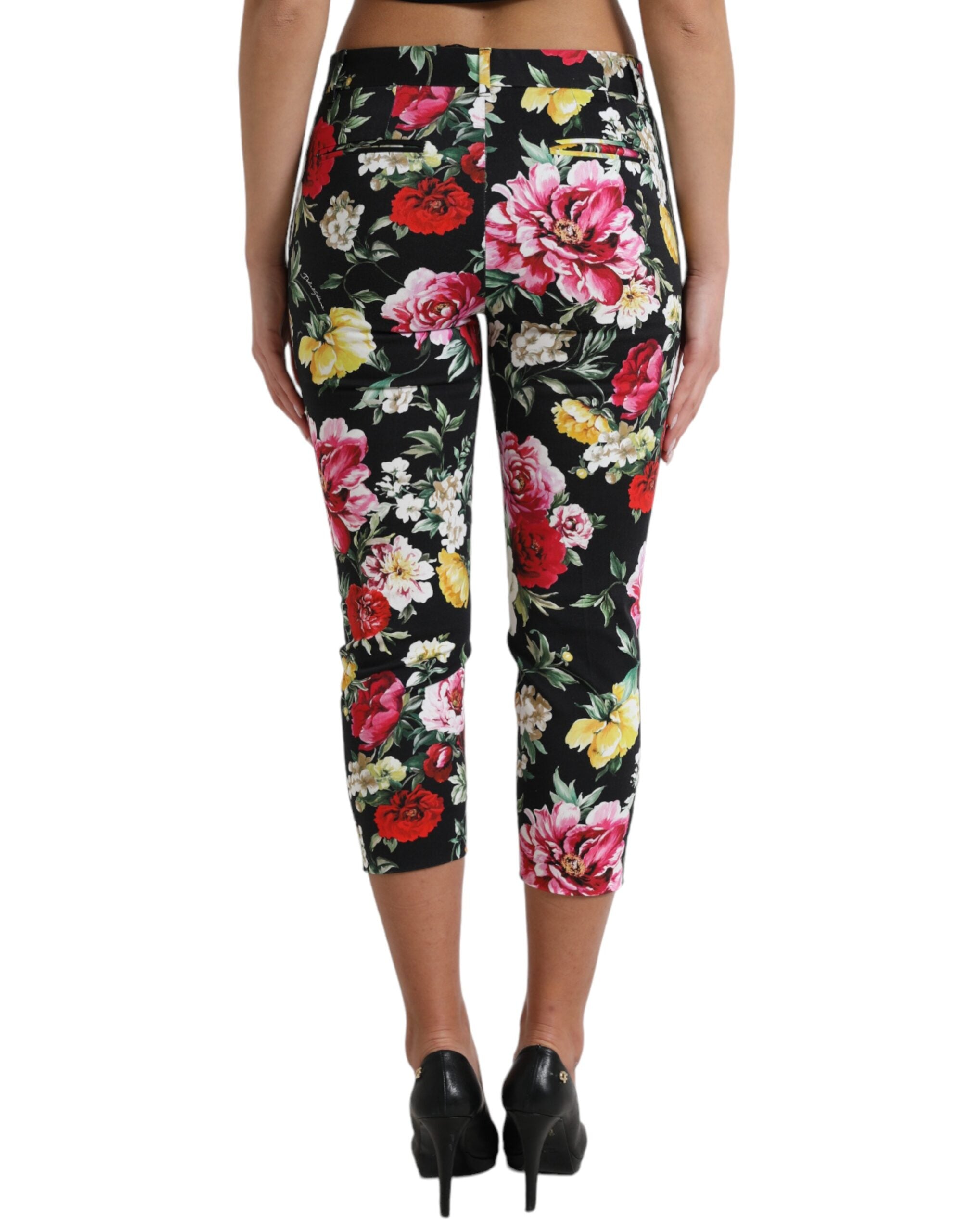 Dolce & Gabbana Black trousers with floral print and mid-waist-3