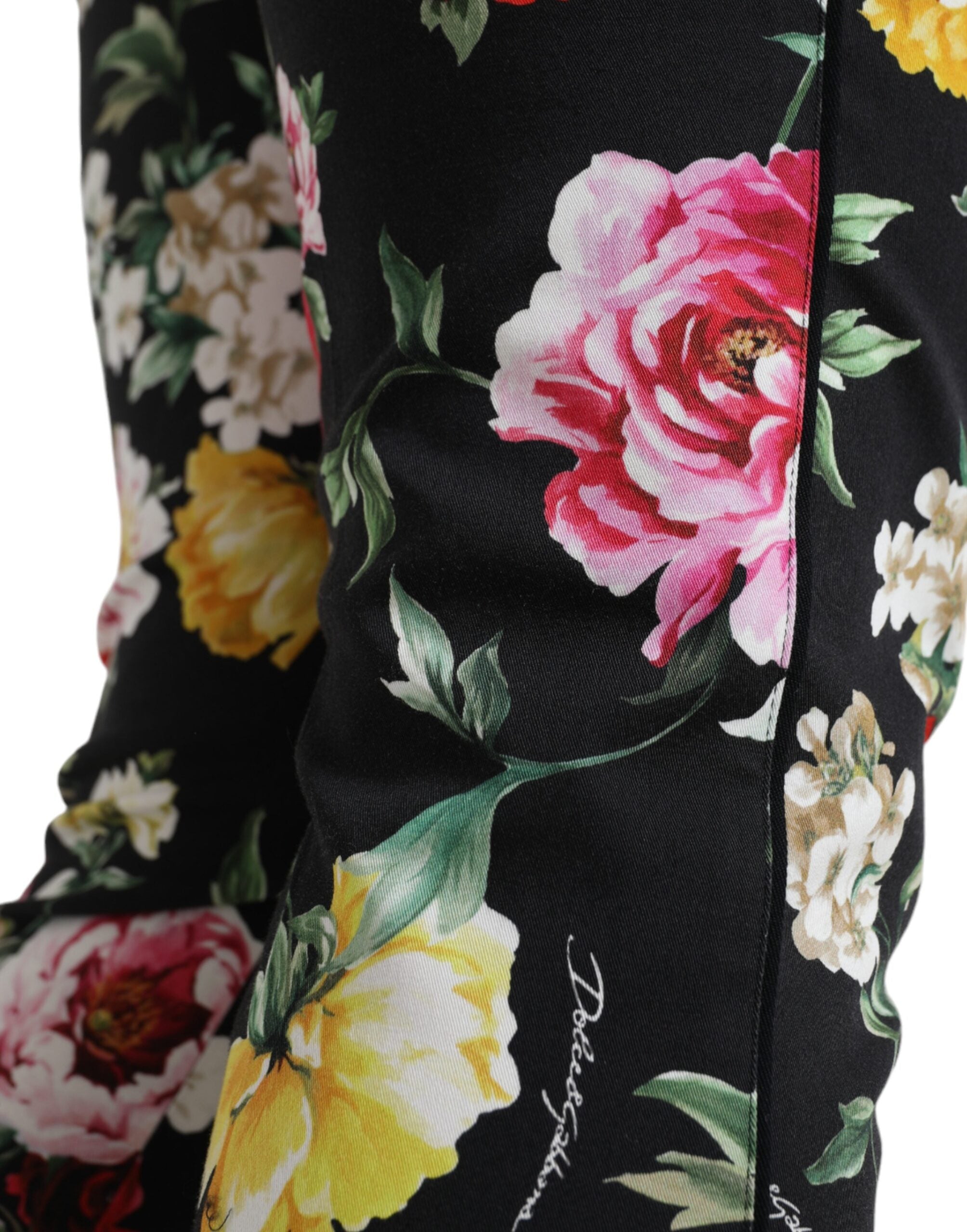 Dolce & Gabbana Black trousers with floral print and mid-waist-4