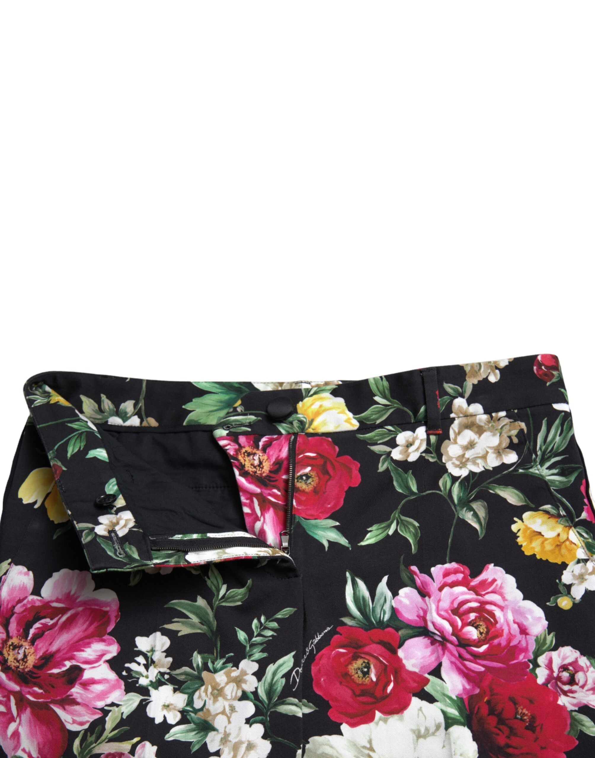 Dolce & Gabbana Black trousers with floral print and mid-waist-6
