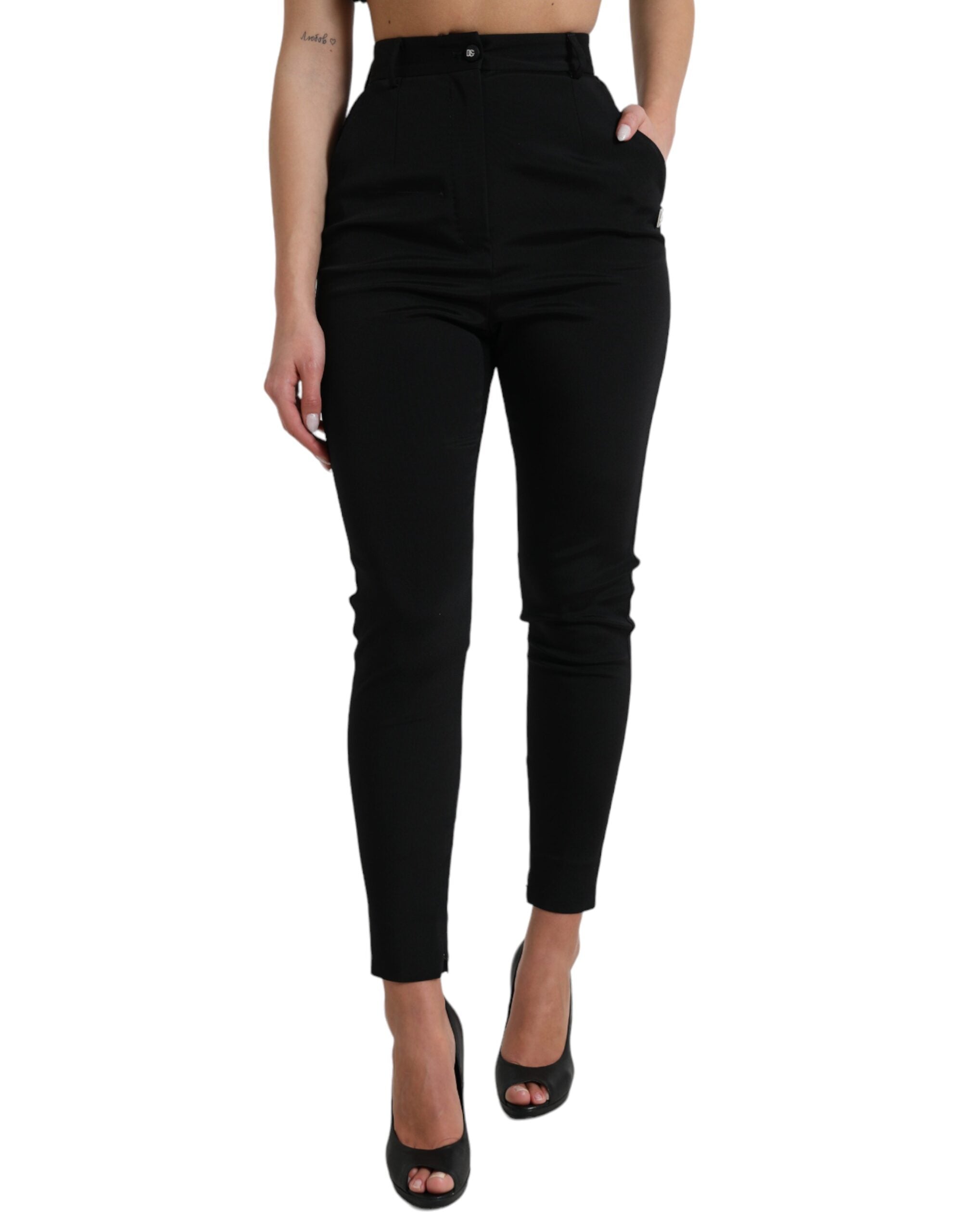 Dolce & Gabbana Black Wool Stretch High-Waisted Skinny Trousers-1