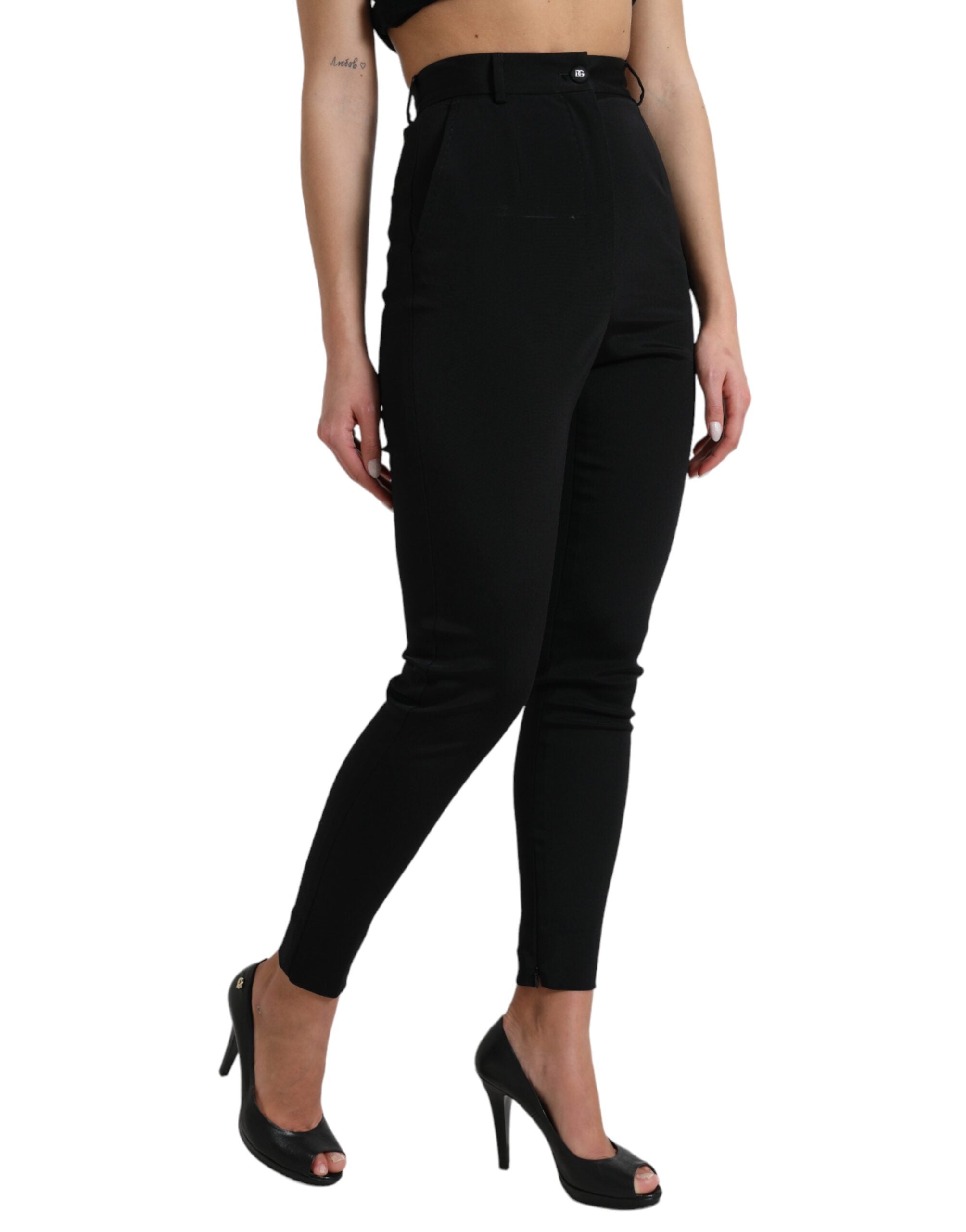 Dolce & Gabbana Black Wool Stretch High-Waisted Skinny Trousers-2
