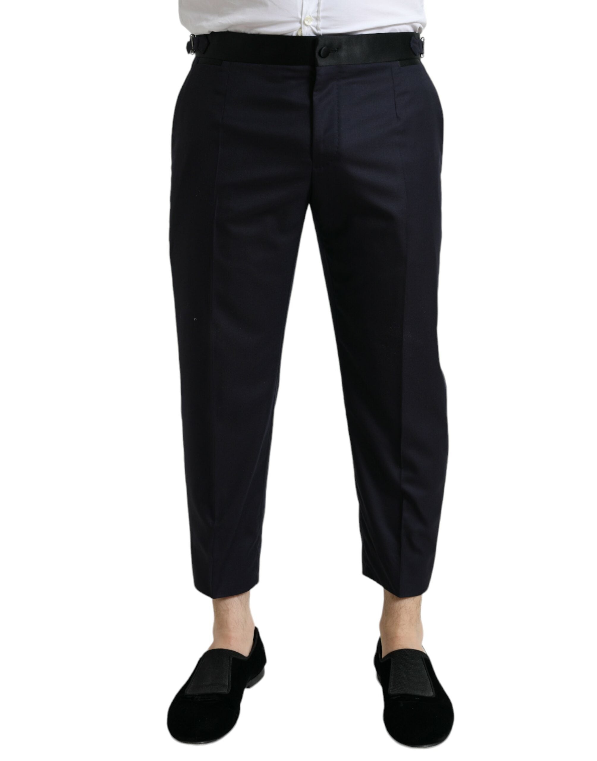 Pantalones cónicos recortados de lana azul de Dolce & Gabbana-1
