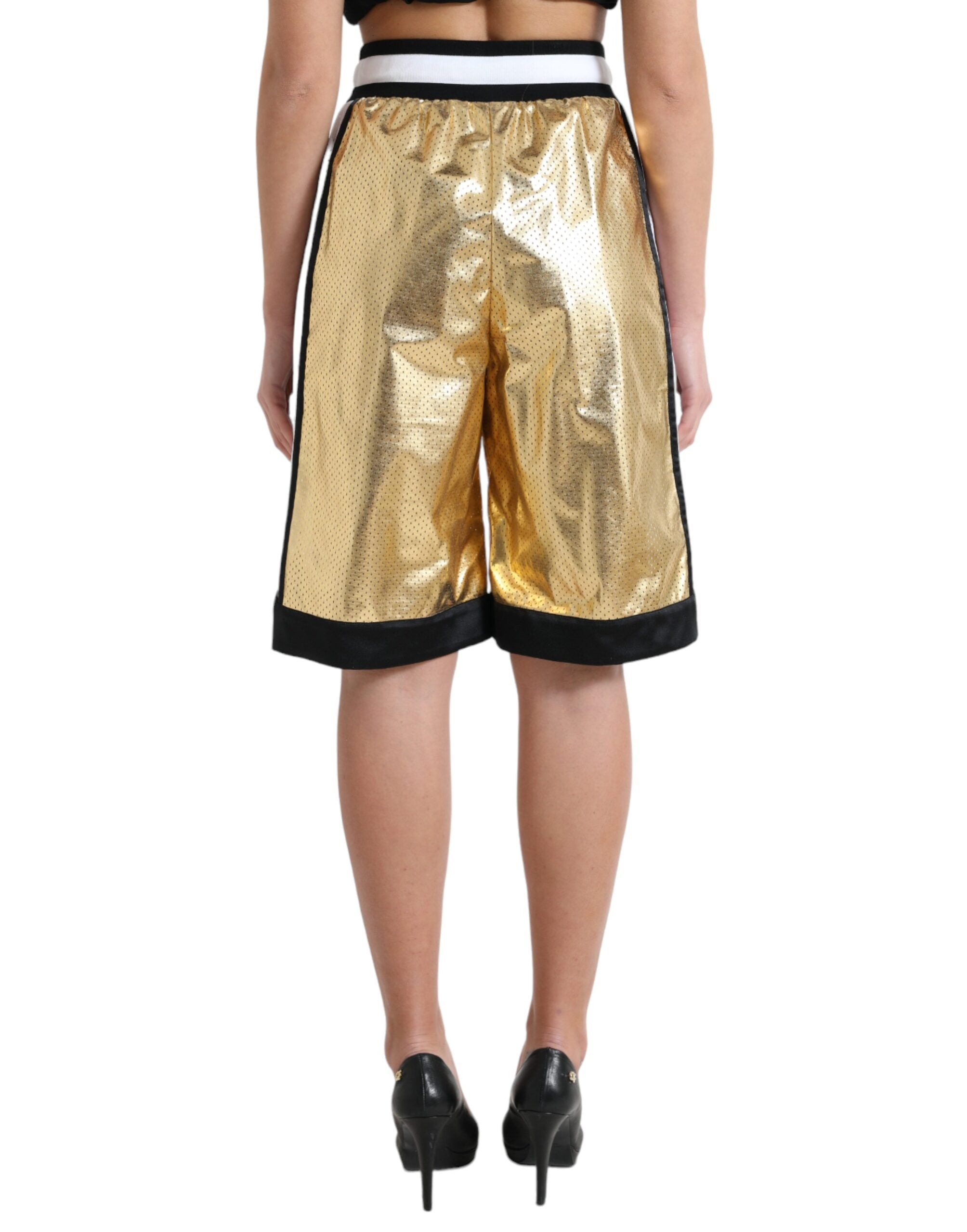 Dolce & Gabbana Goldfarbene, perforierte Shorts mit hoher Taille aus Polyester-3