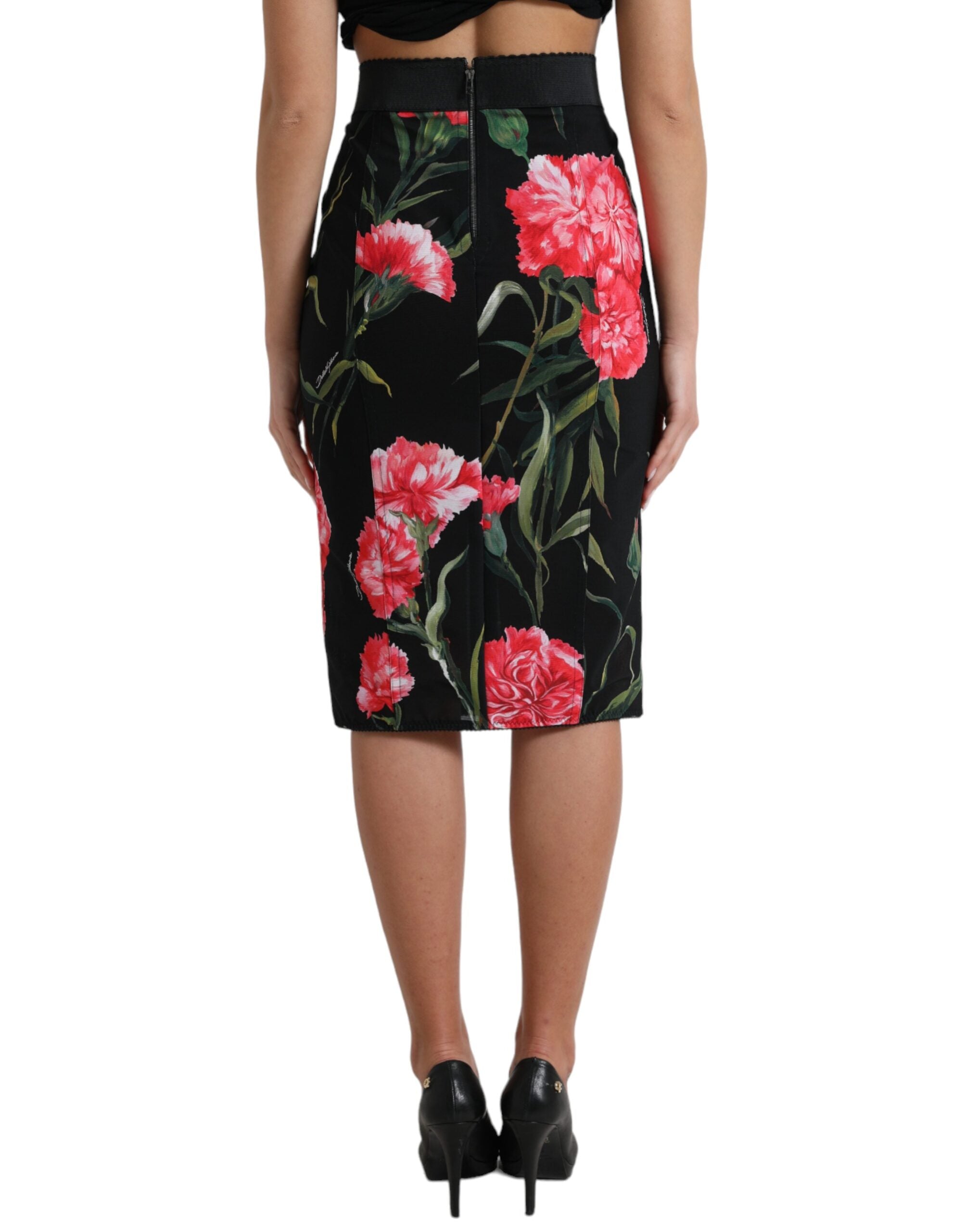 Dolce & Gabbana Black Carnation Knee-Length Pencil Skirt-4