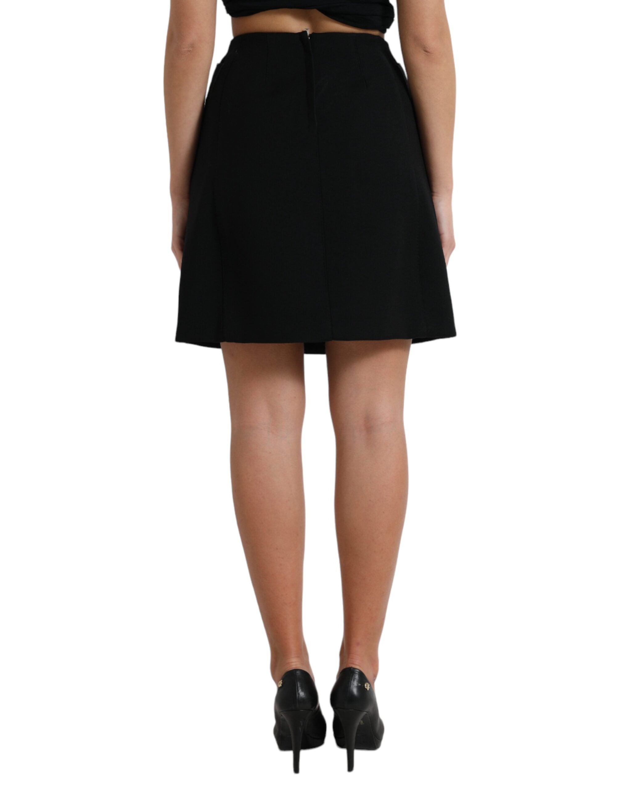 Dolce & Gabbana black wool button-up high-waisted mini skirt by Aline-3