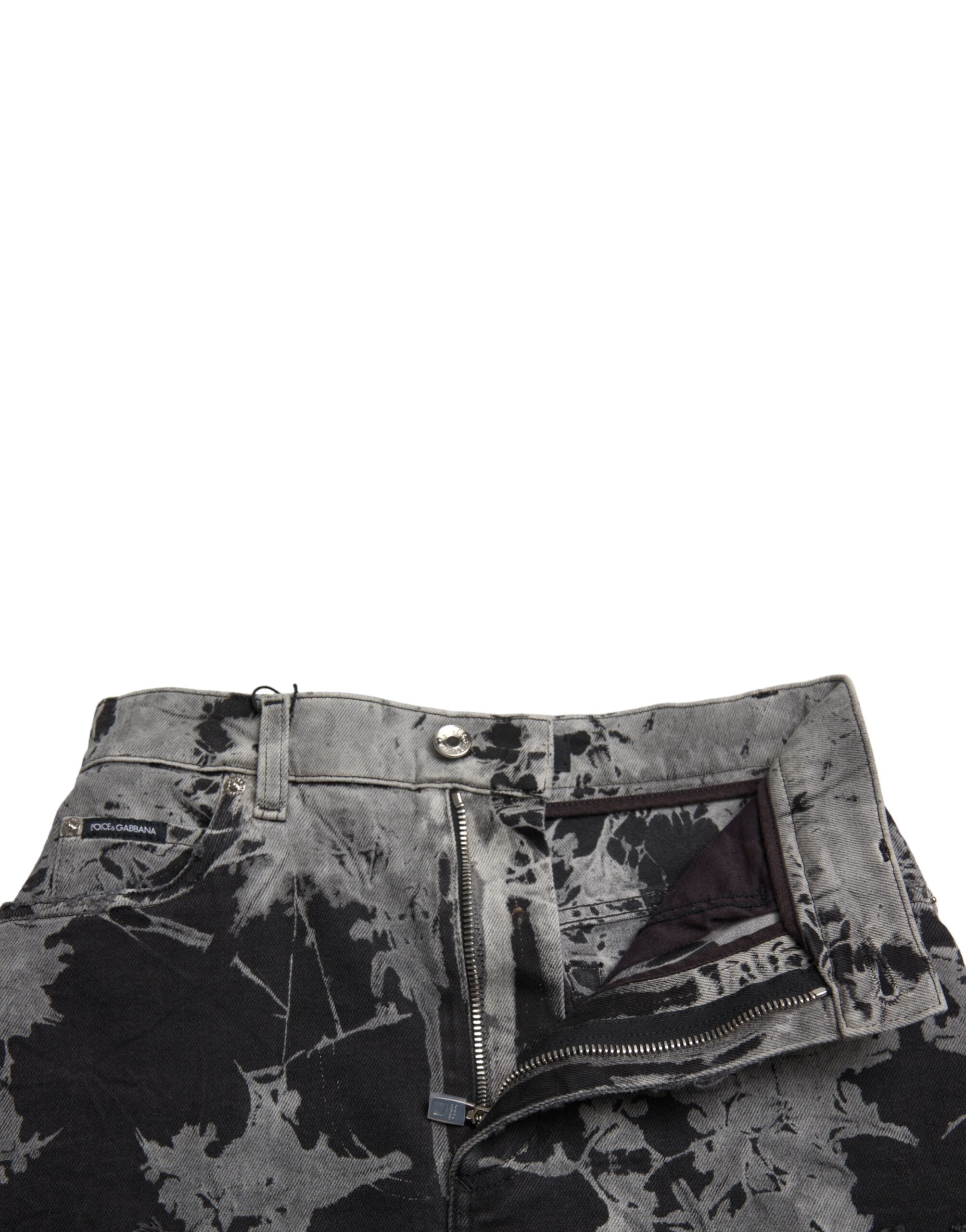 Dolce & Gabbana Black Grey Lace Cotton High Waist Denim Mini Skirt-5