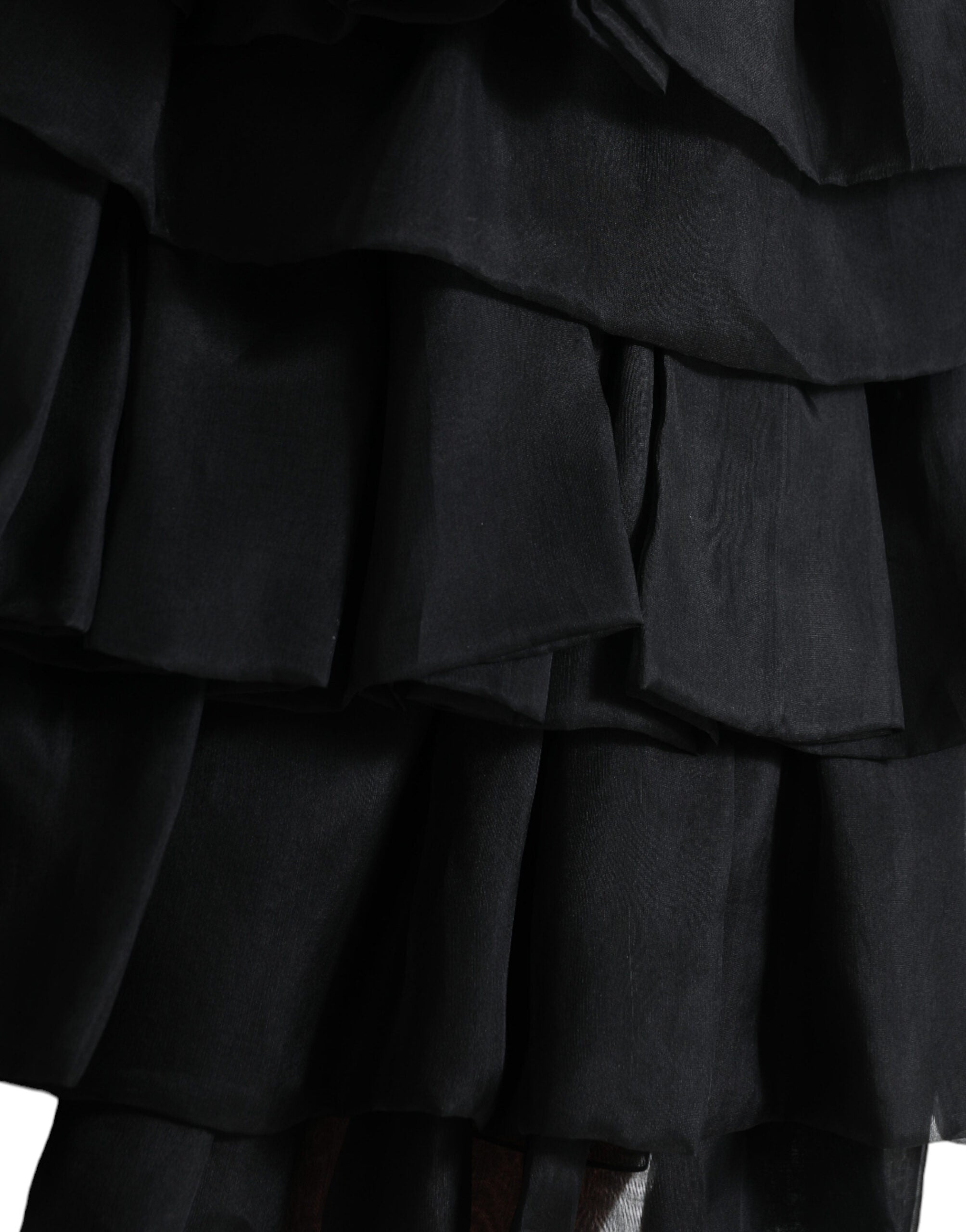 Dolce & Gabbana Black tiered Aline silk mini skirt with high waist-3