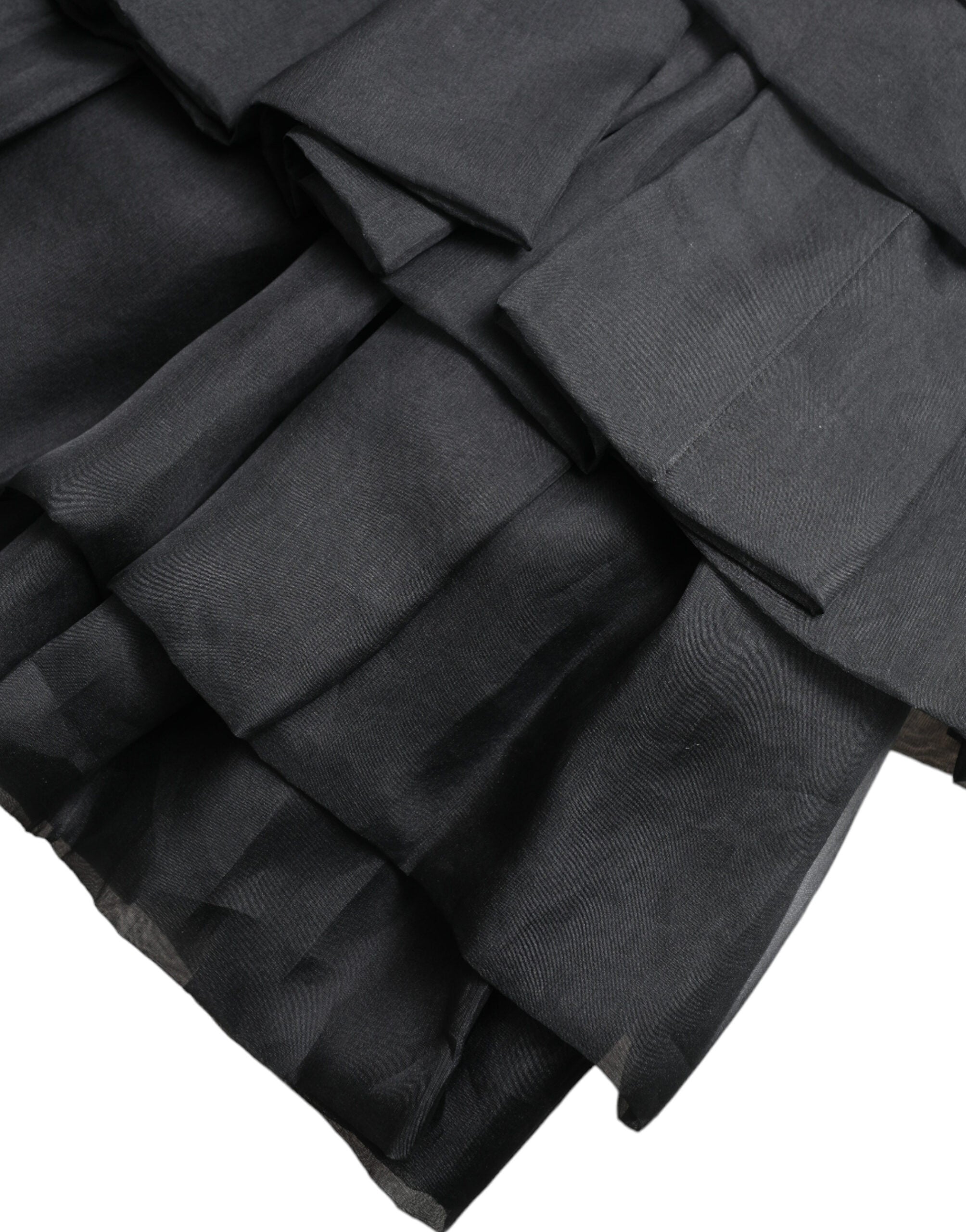 Dolce & Gabbana Black tiered Aline silk mini skirt with high waist-4