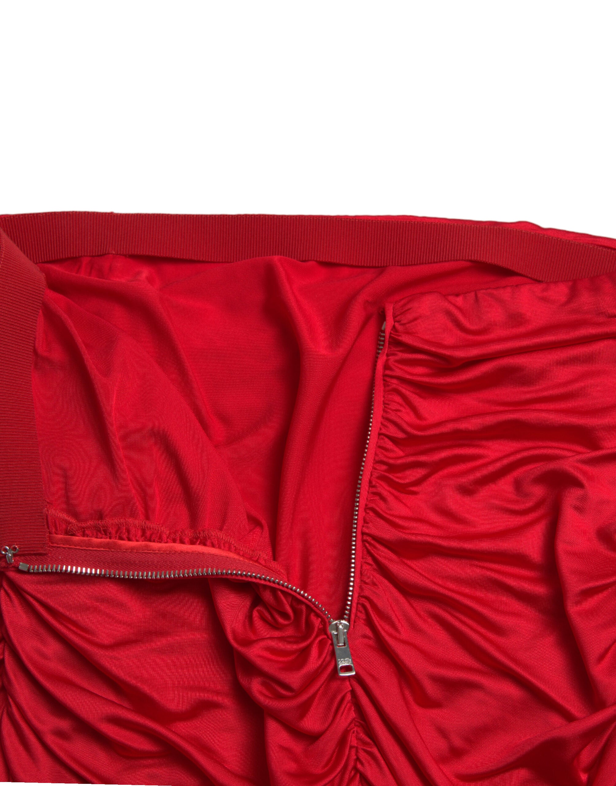 Dolce & Gabbana Red Viscose Pleated High-Waisted Skirt-5