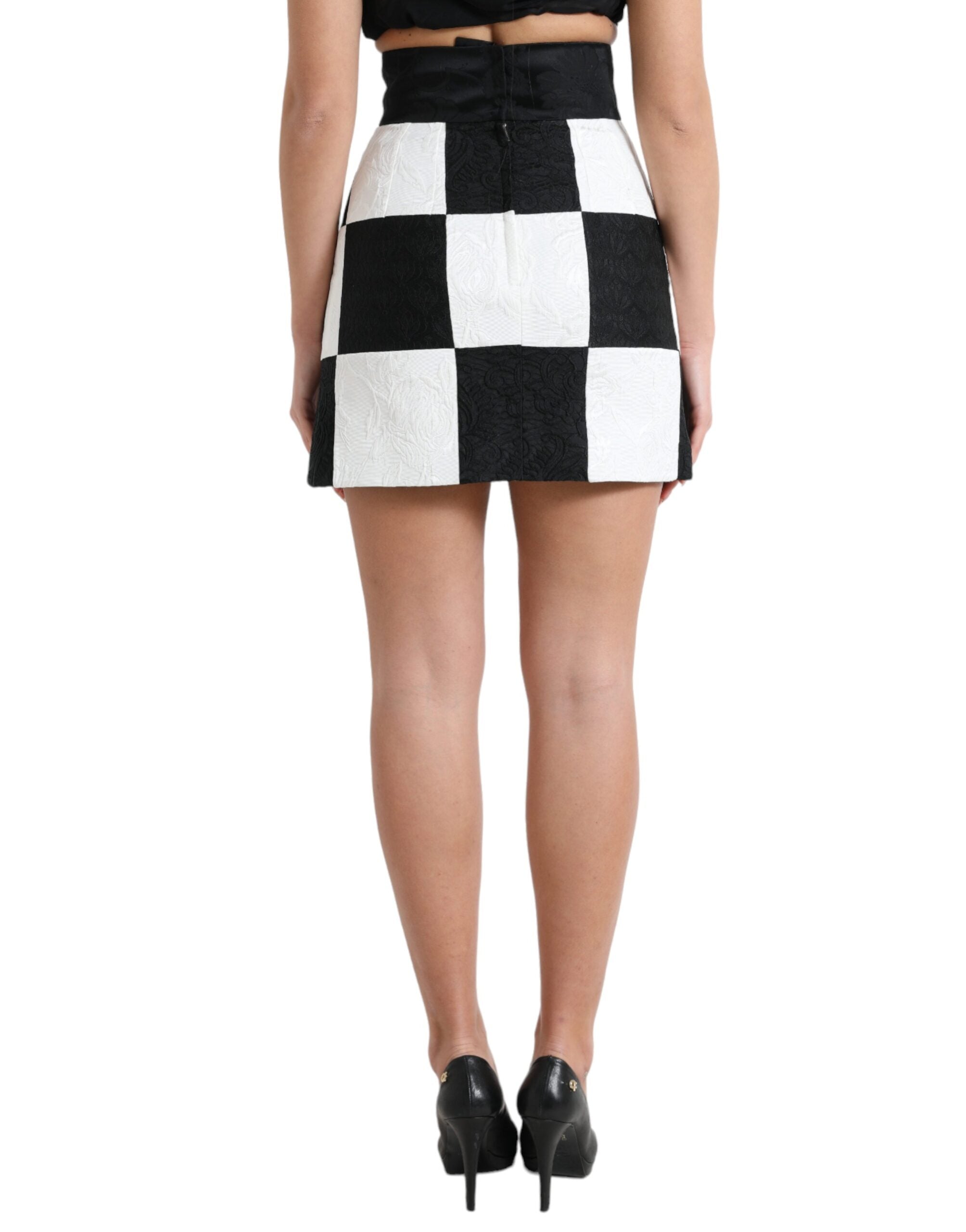 Dolce & Gabbana Black and white floral brocade high-waisted skirt-3