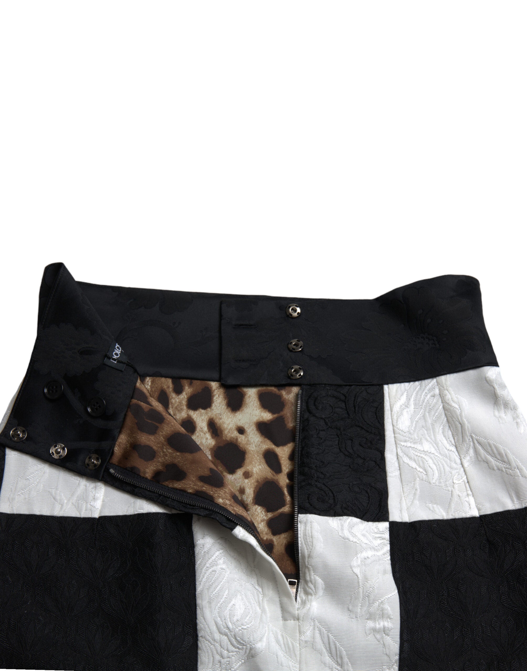 Dolce & Gabbana Black and white floral brocade high-waisted skirt-5
