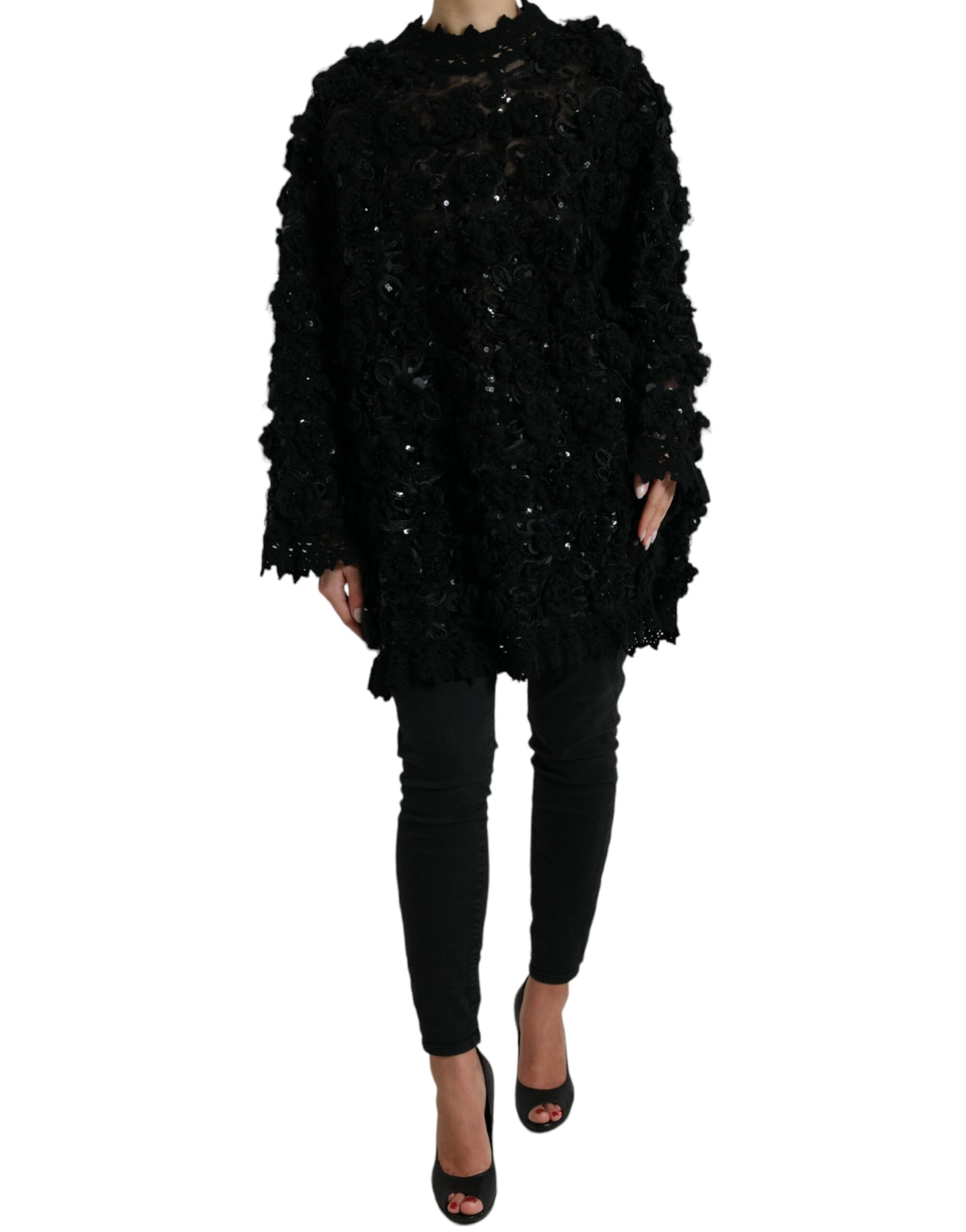Dolce & Gabbana Schwarzer Pullover mit Paillettenverzierung-1