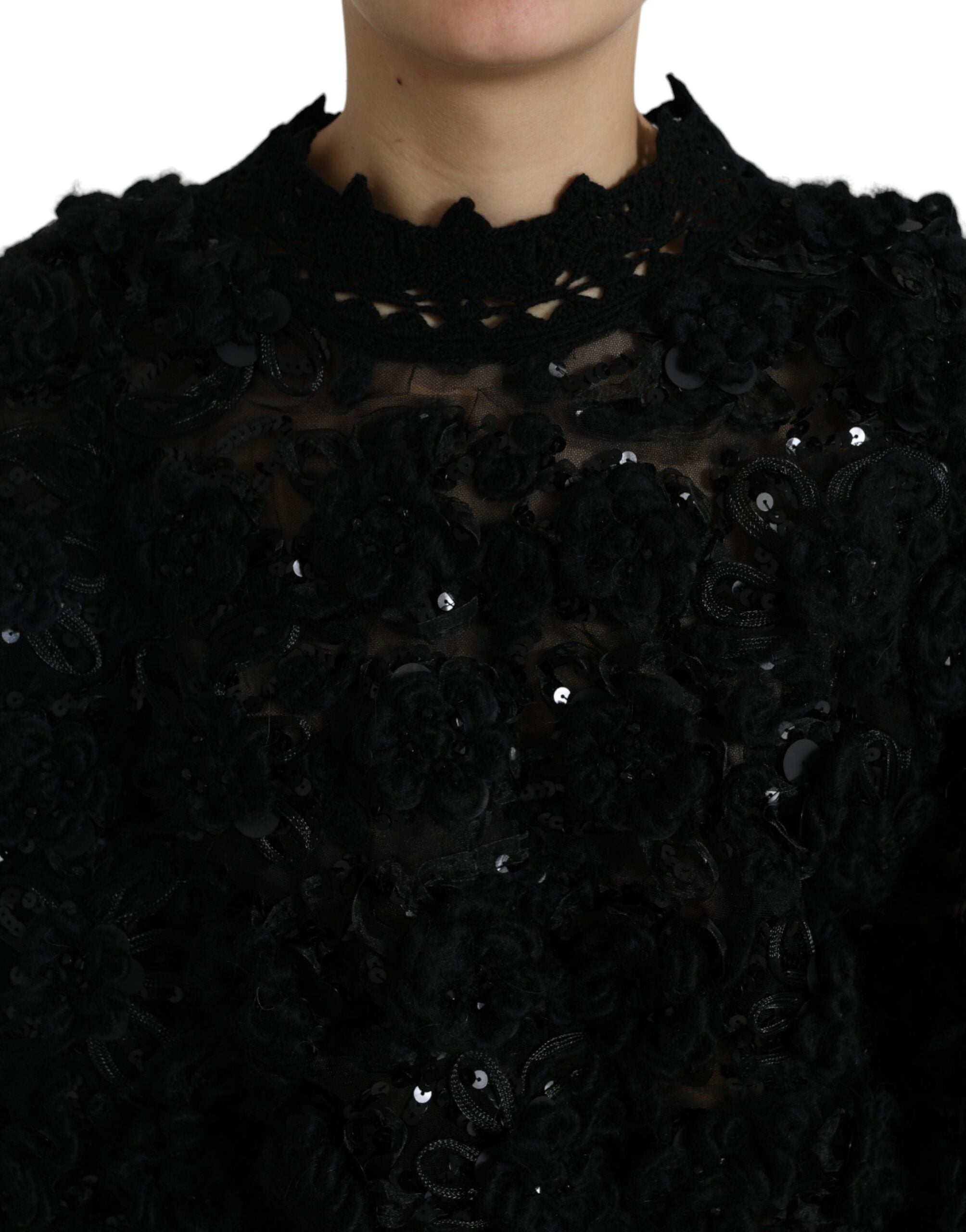 Dolce & Gabbana Schwarzer Pullover mit Paillettenverzierung-4