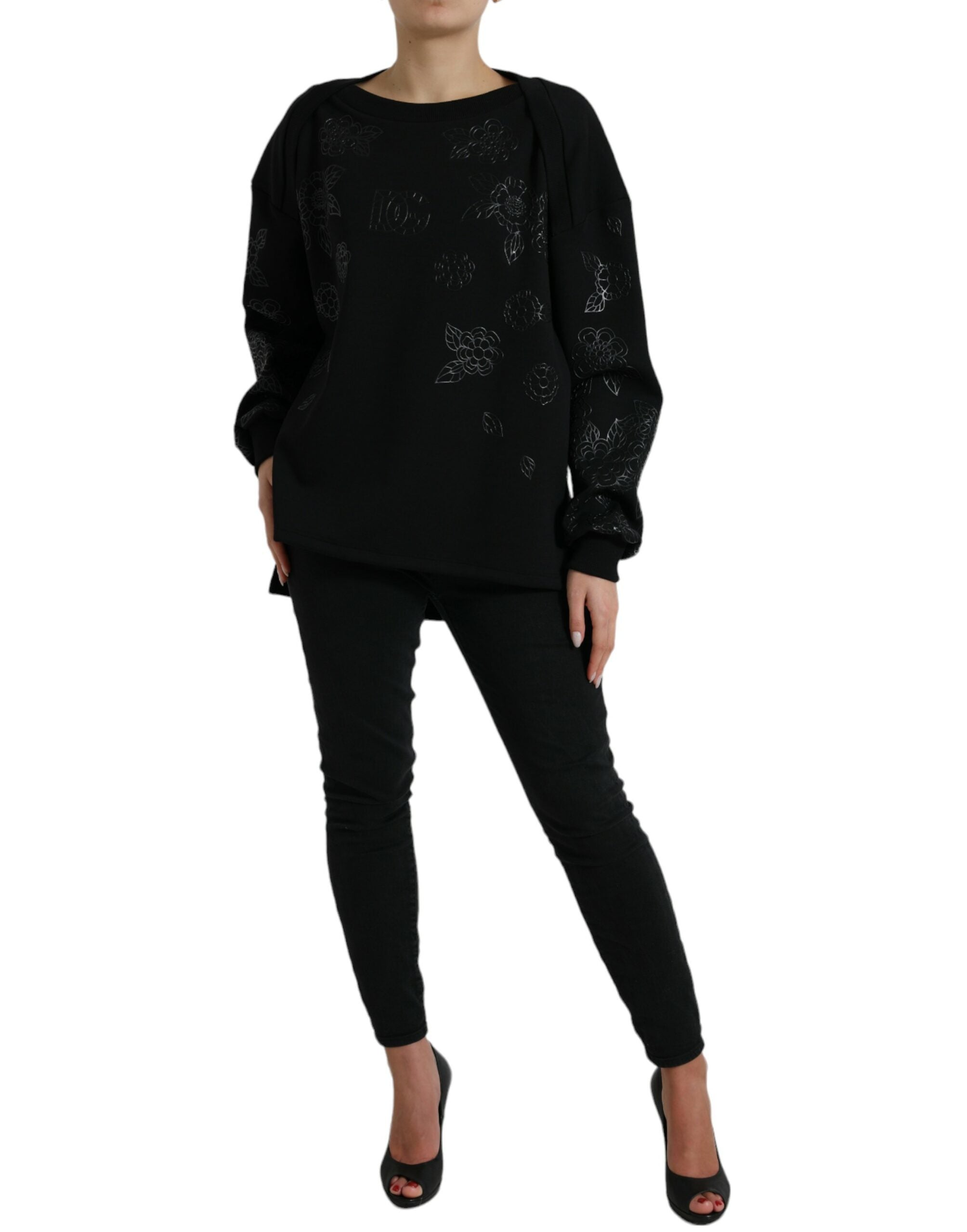 Dolce & Gabbana black sweater with floral logo appliqués-2