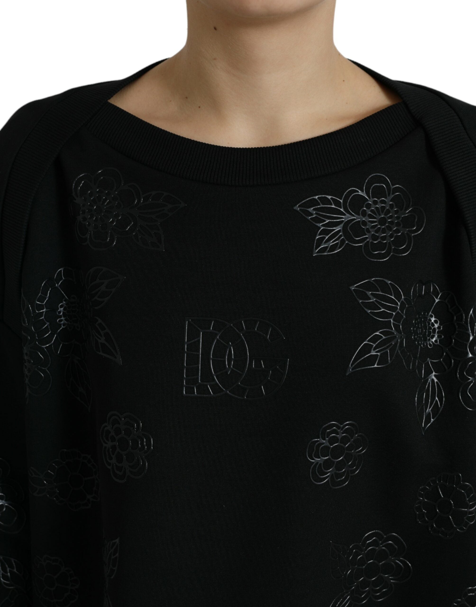 Dolce & Gabbana black sweater with floral logo appliqués-4