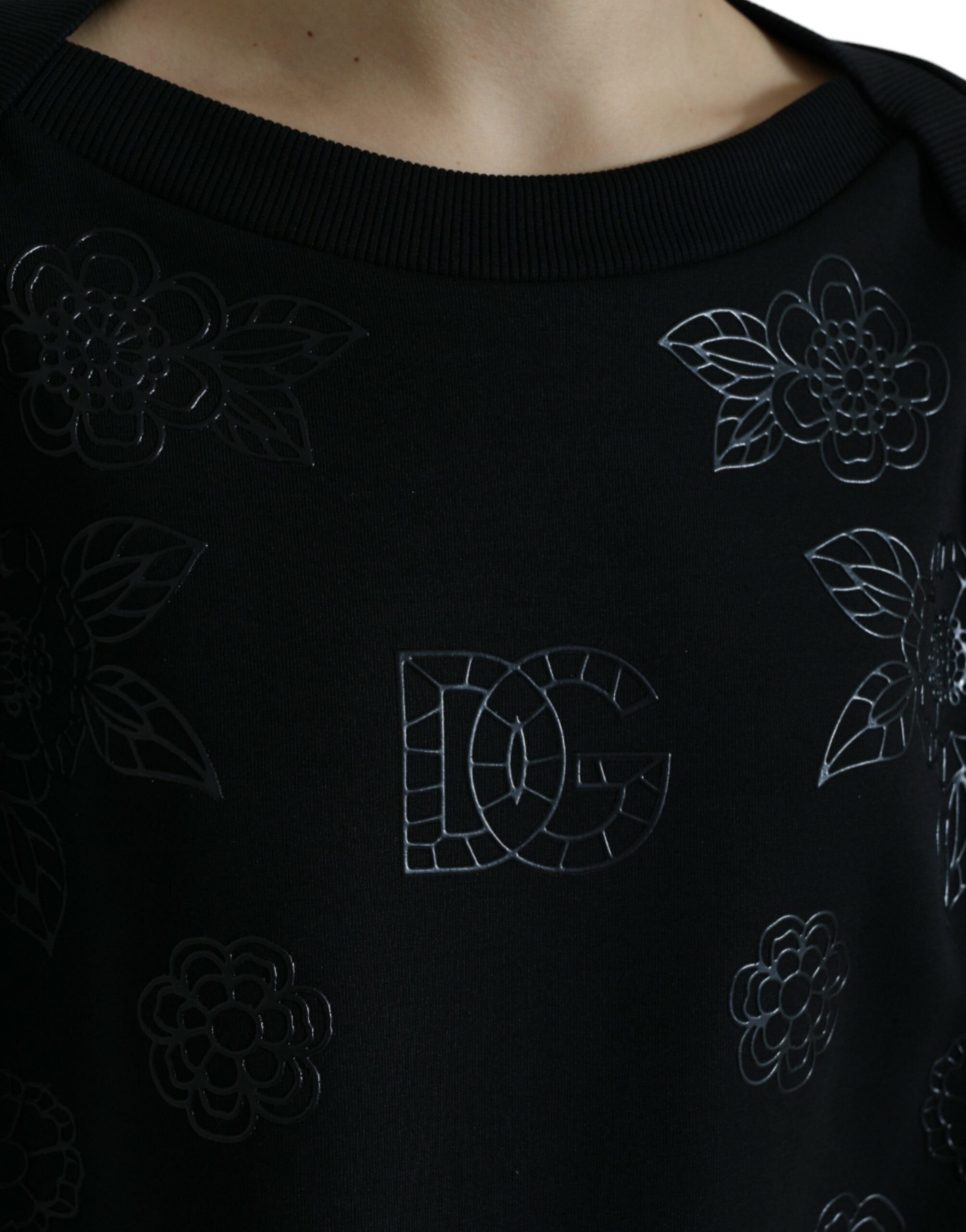 Dolce & Gabbana black sweater with floral logo appliqués-5