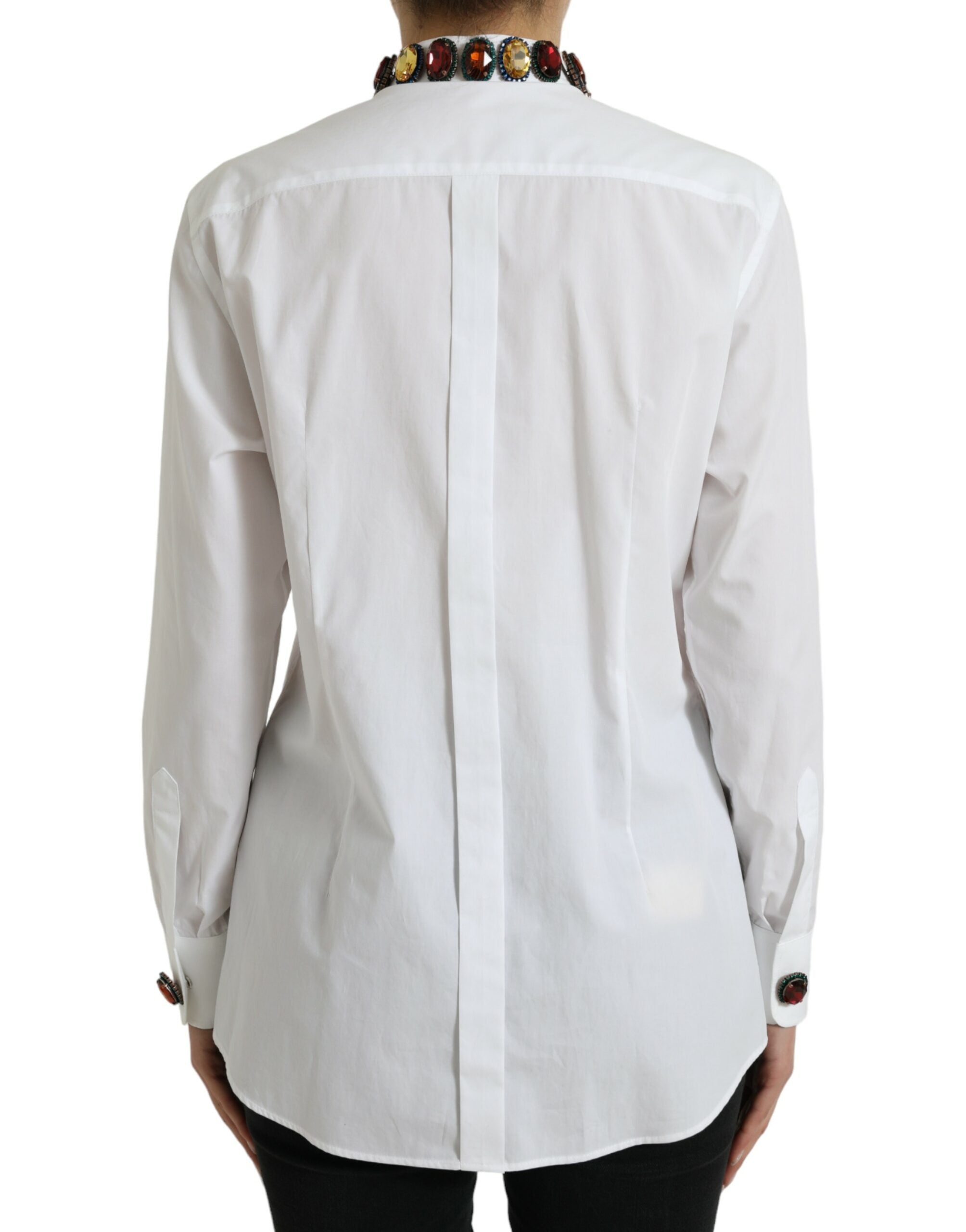 Dolce & Gabbana White cotton shirt top embellished with crystals-3