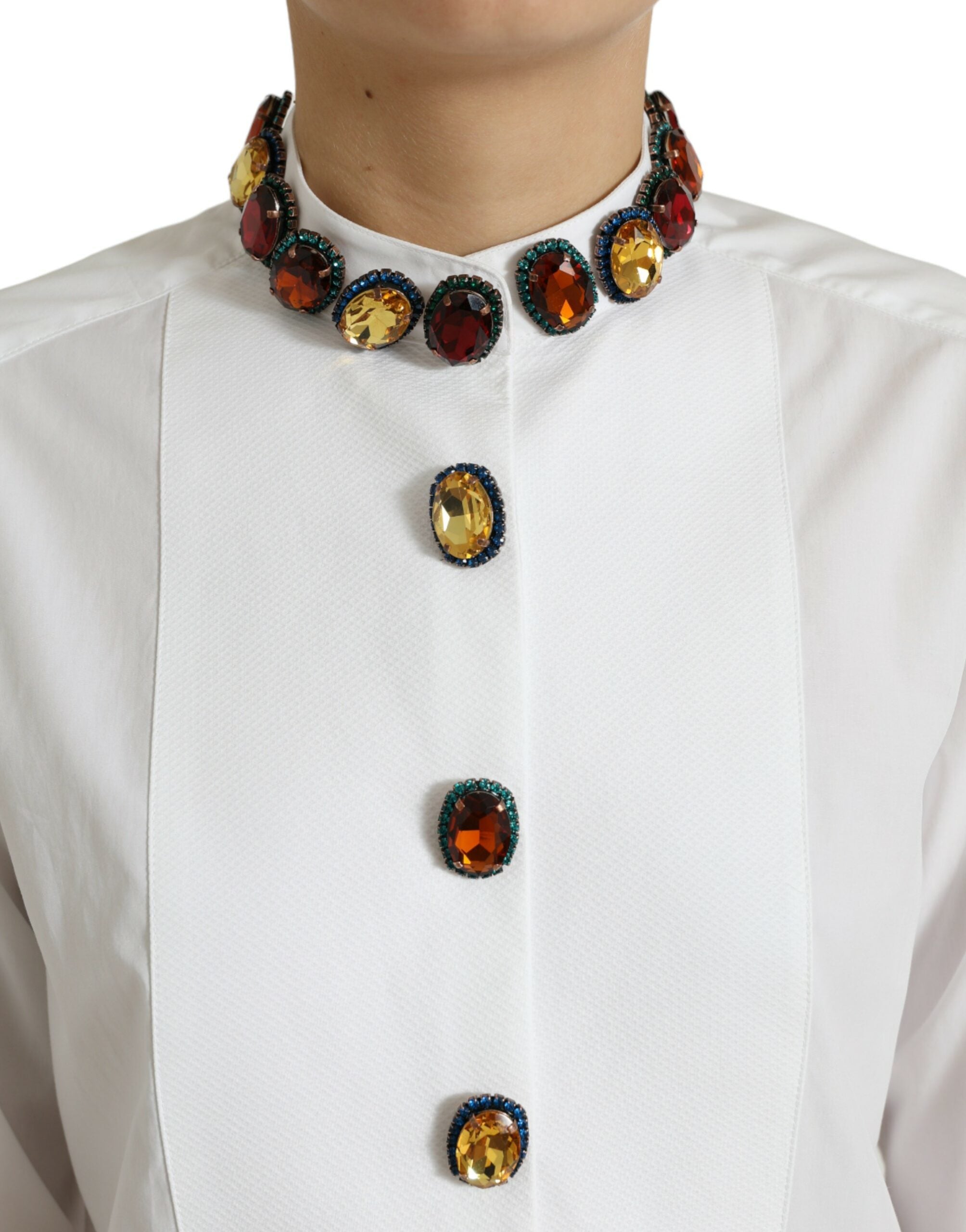 Dolce & Gabbana White cotton shirt top embellished with crystals-4