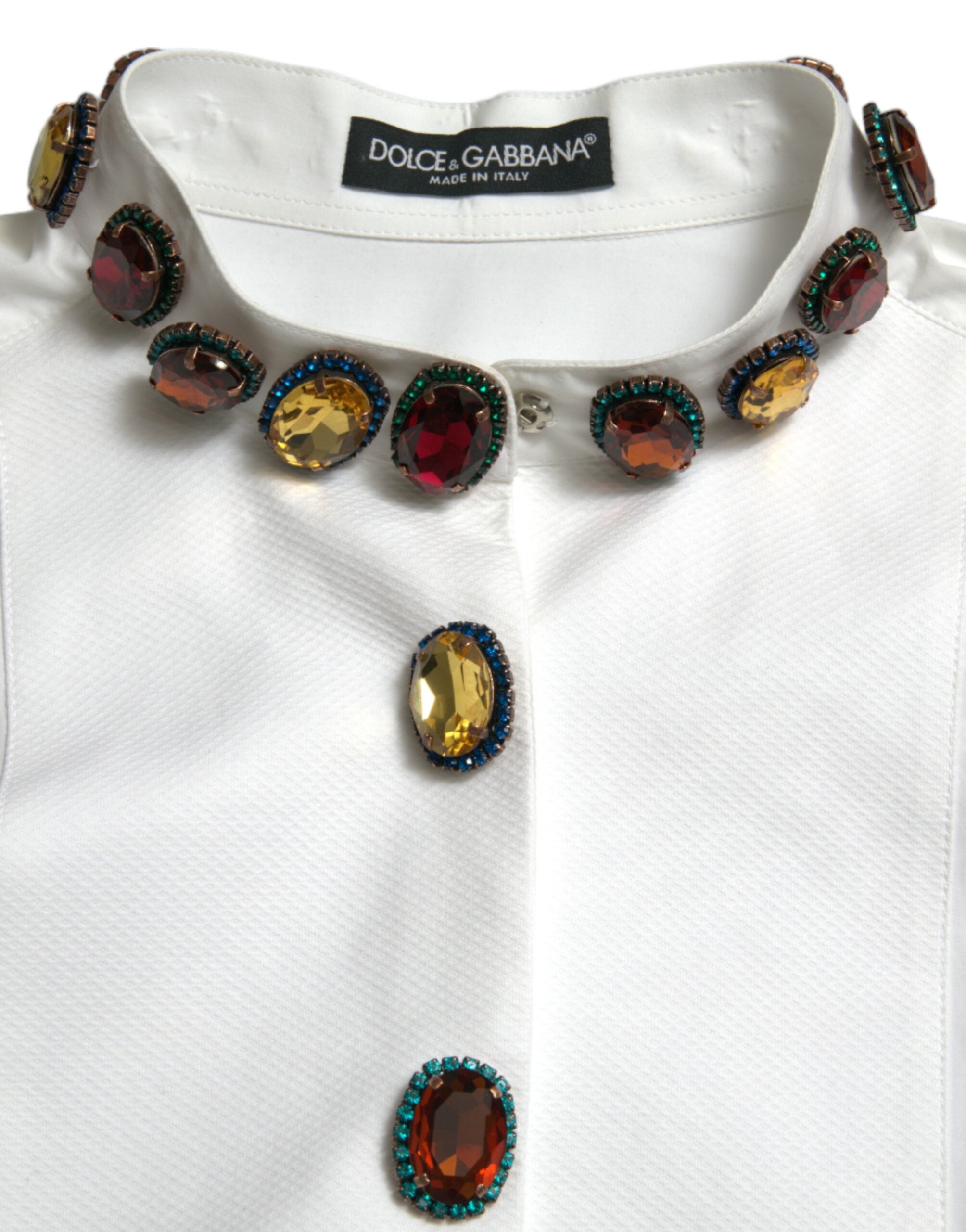 Dolce & Gabbana White cotton shirt top embellished with crystals-6