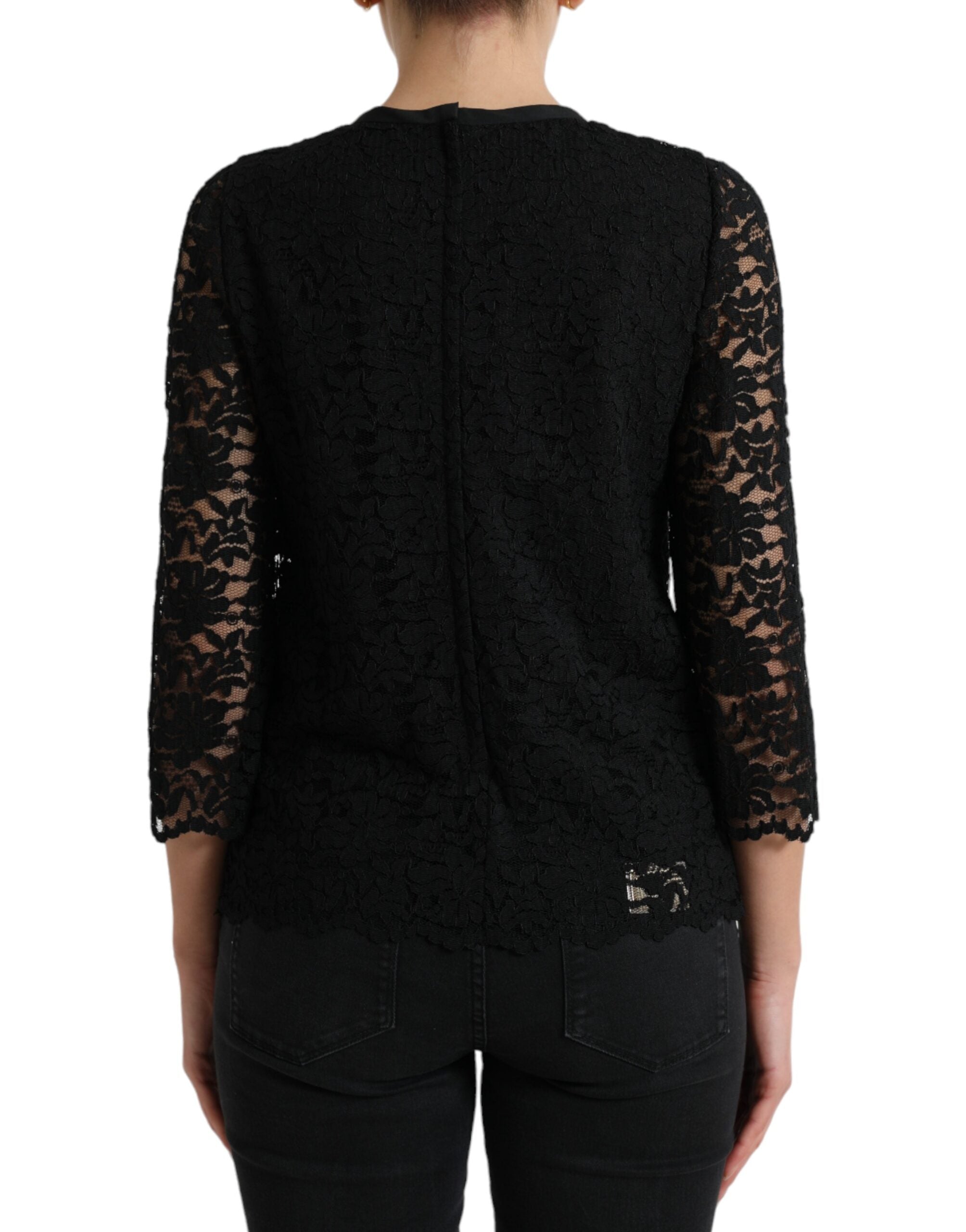 Dolce & Gabbana Schwarzes STAFF Bluse Floral Lace Nylon Top-3