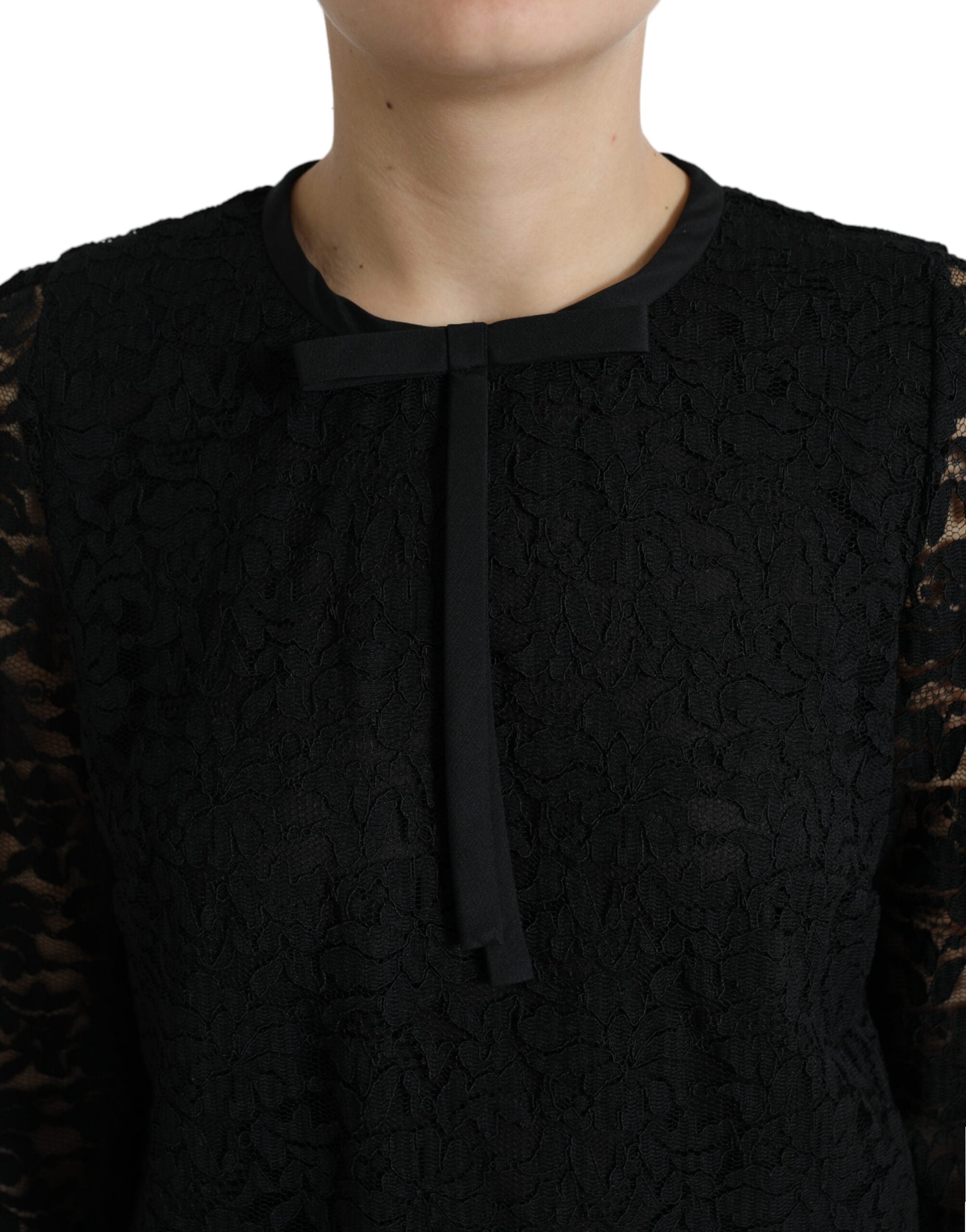 Dolce & Gabbana Schwarzes STAFF Bluse Floral Lace Nylon Top-4