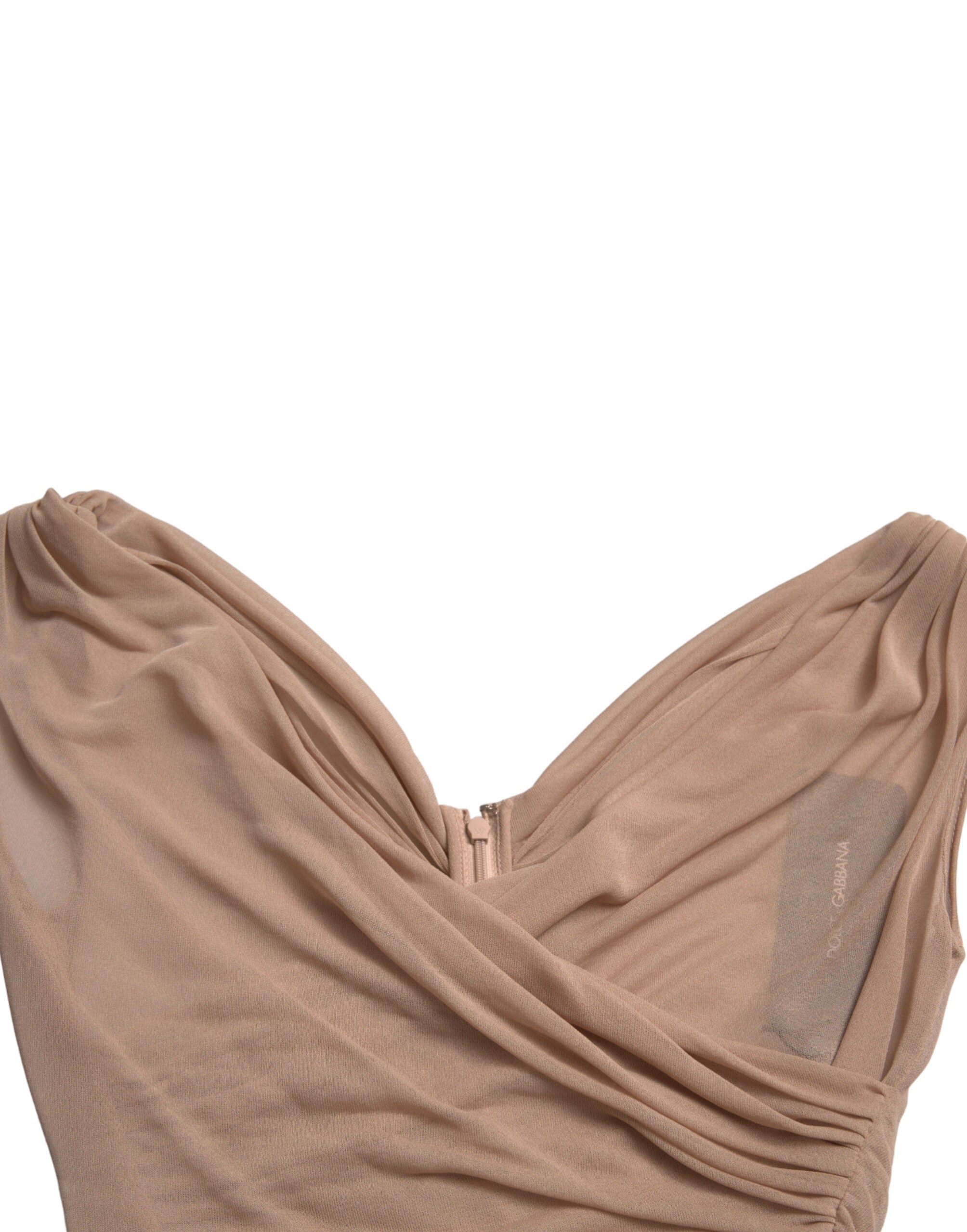 Top sin mangas con cuello en V de viscosa beige de Dolce & Gabbana-6