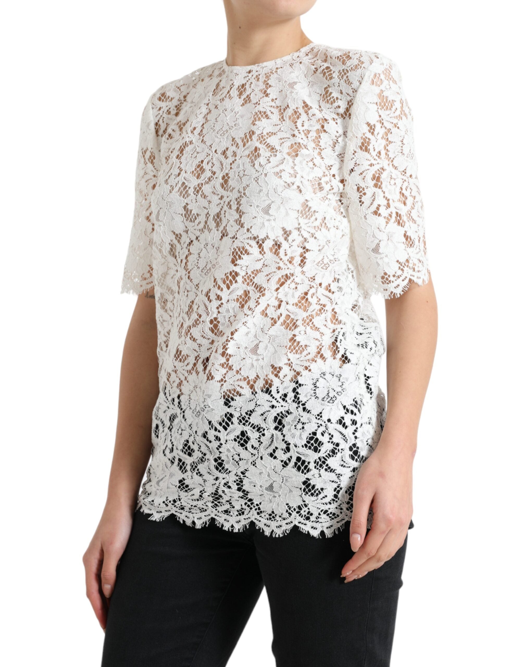 Blusa Dolce & Gabbana de algodón blanco con estampado floral y escote redondo-2