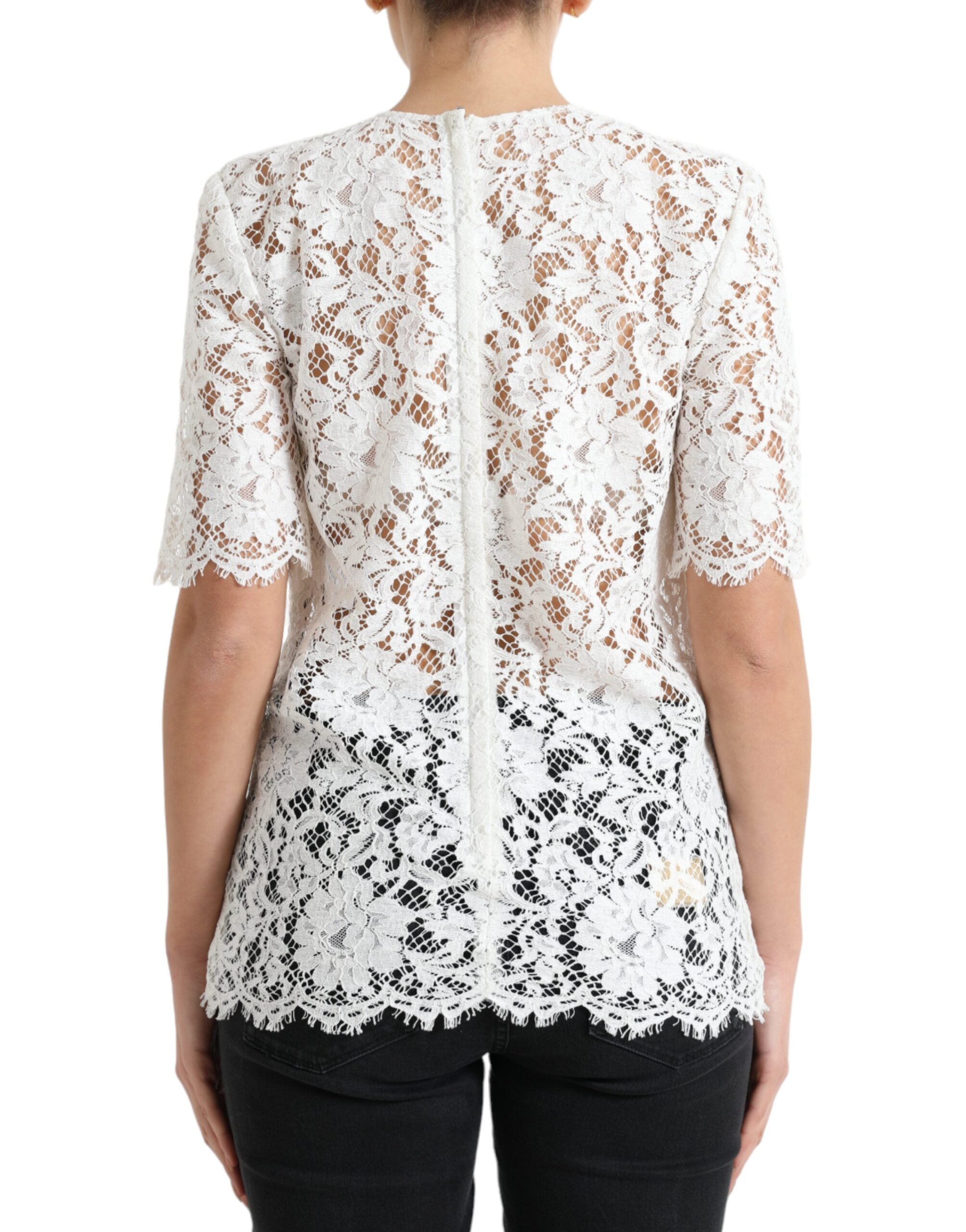 Blusa Dolce & Gabbana de algodón blanco con estampado floral y escote redondo-3