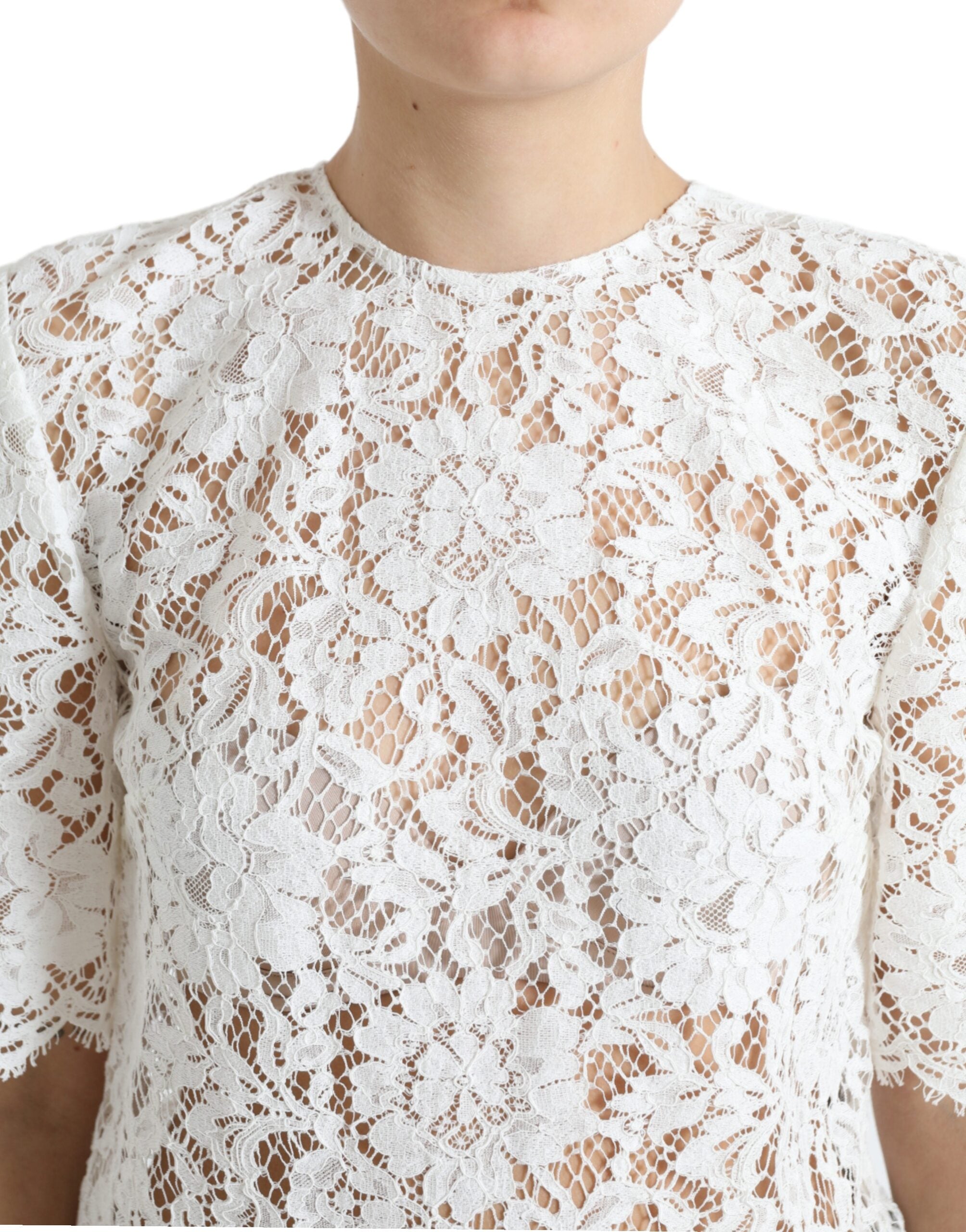 Blusa Dolce & Gabbana de algodón blanco con estampado floral y escote redondo-4