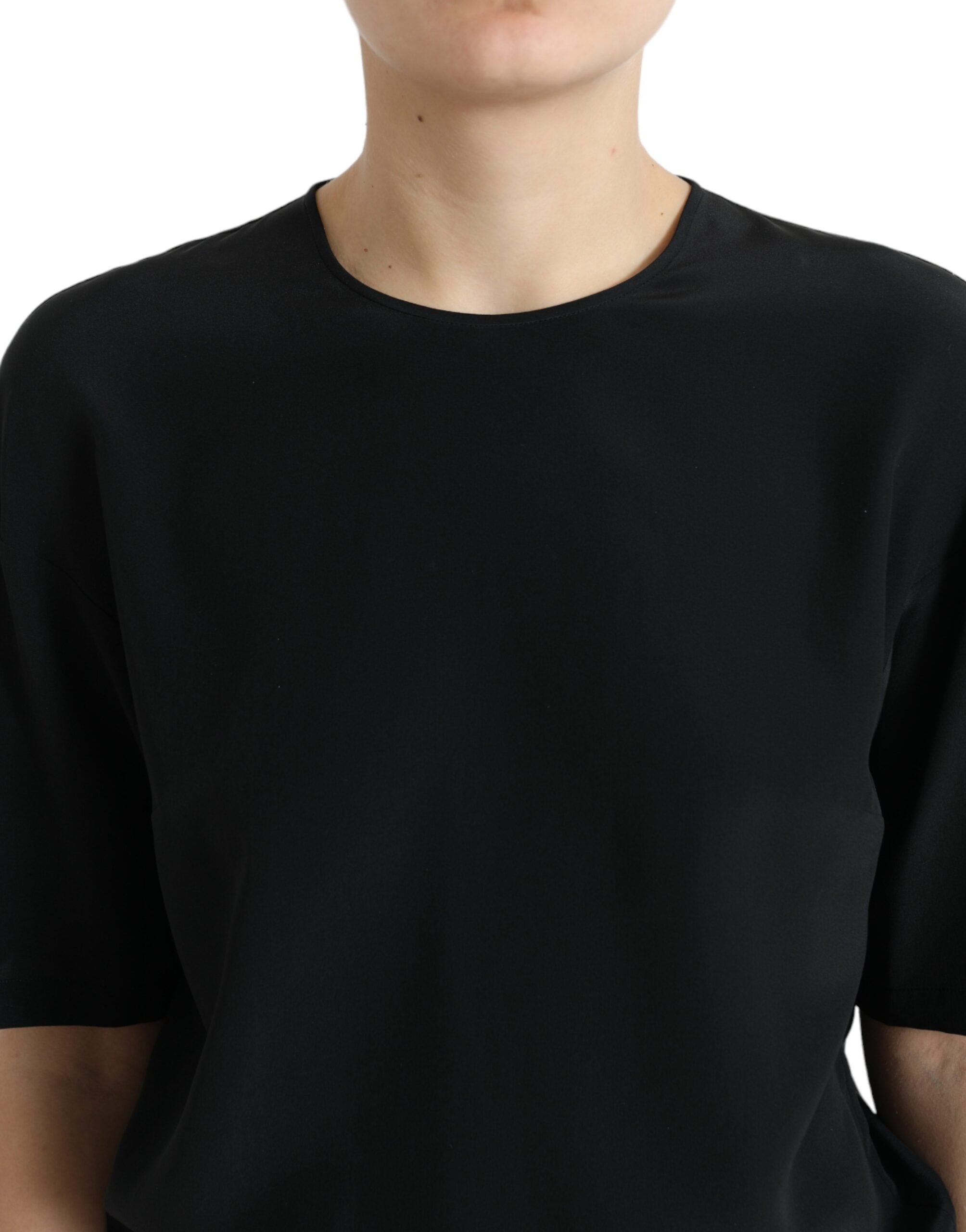 Blusa de seda negra con cuello redondo y manga corta de Dolce & Gabbana-4