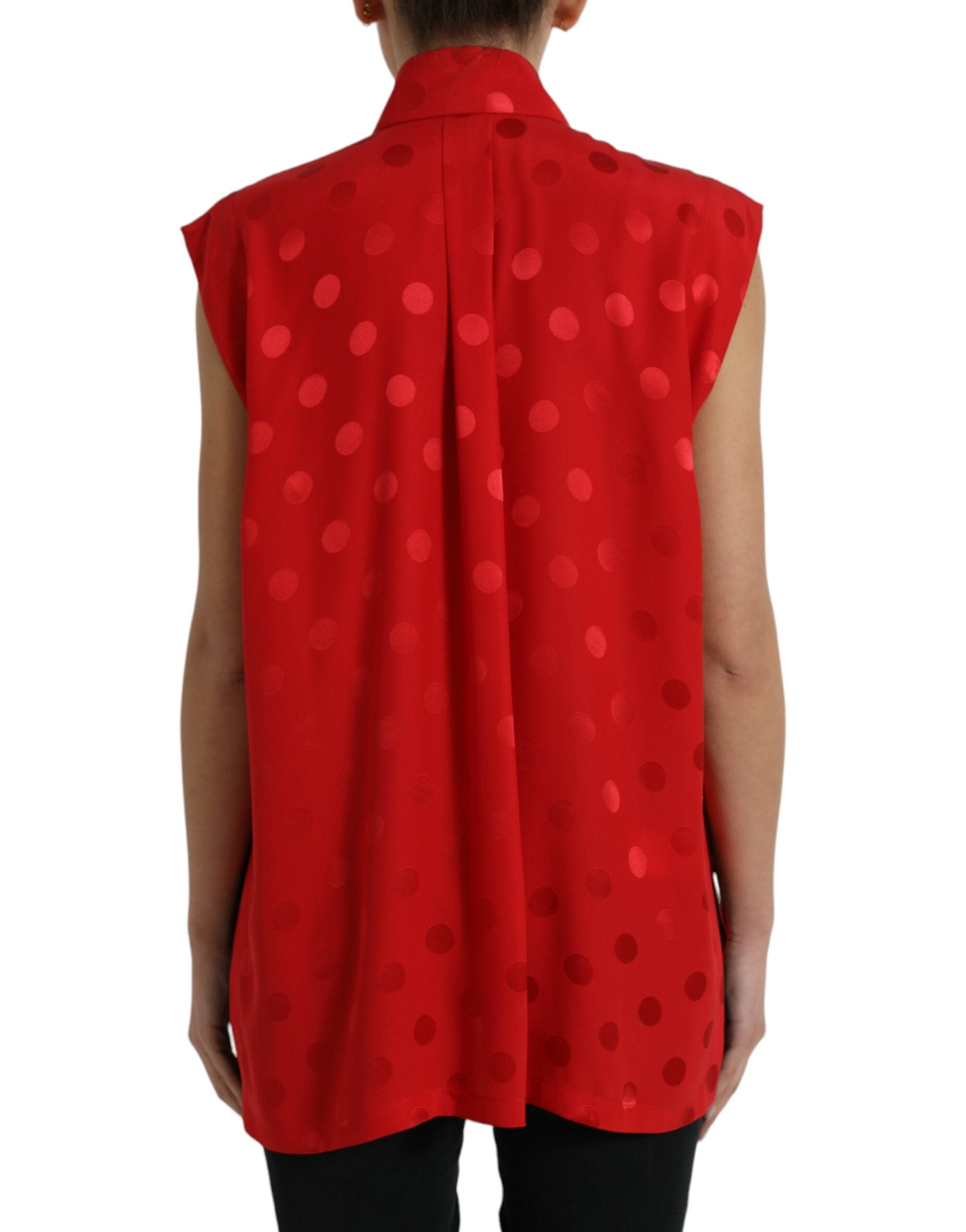 Dolce & Gabbana Red polka dot sleeveless blouse top with collar-3