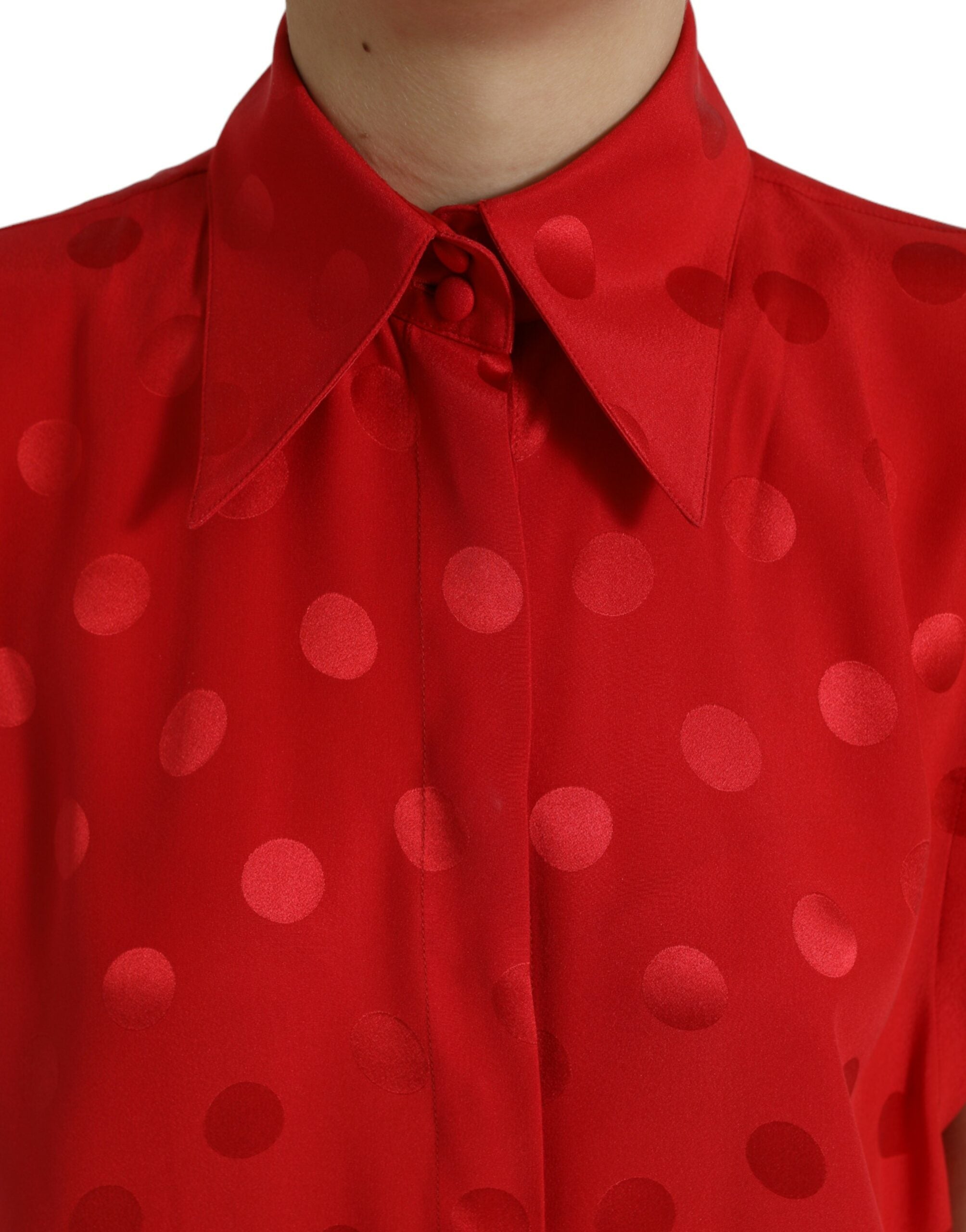 Dolce & Gabbana Red polka dot sleeveless blouse top with collar-4